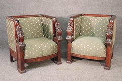 Fantastic Pair Carved Magogany Full Standing Lion French Empire Chairs