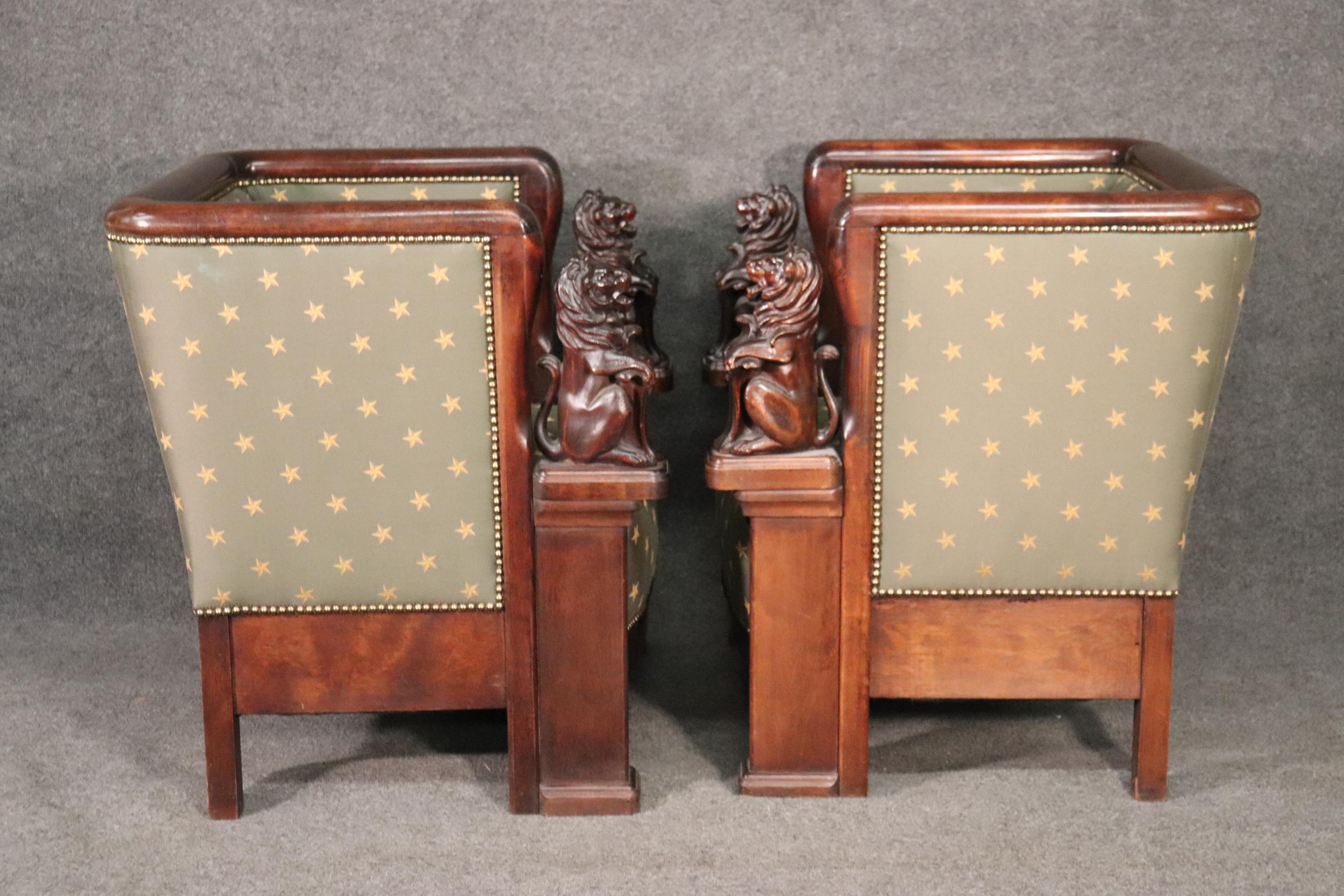 Mahogany Fantastic Pair Carved Magogany Full Standing Lion French Empire Chairs