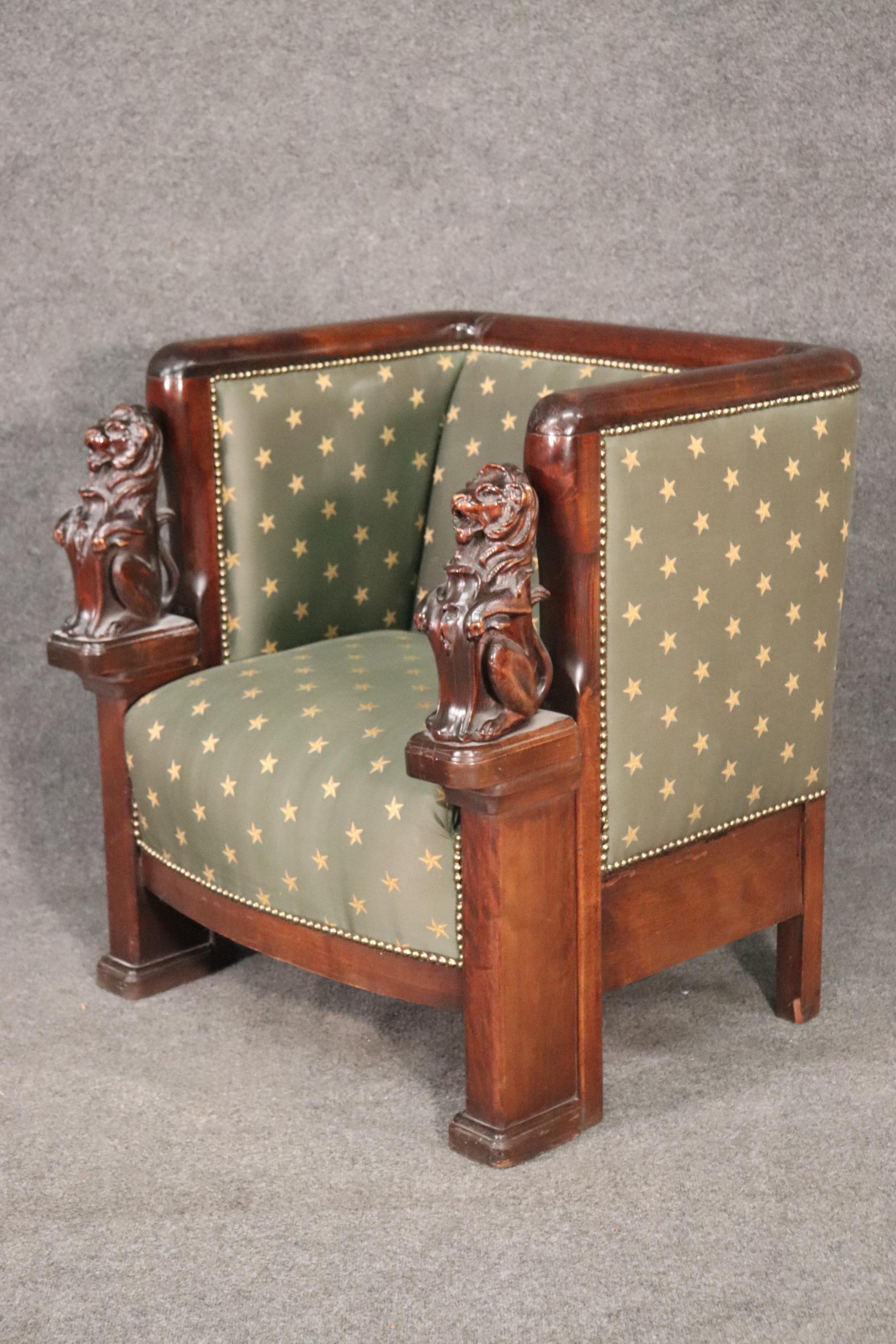 Fantastic Pair Carved Magogany Full Standing Lion French Empire Chairs 1