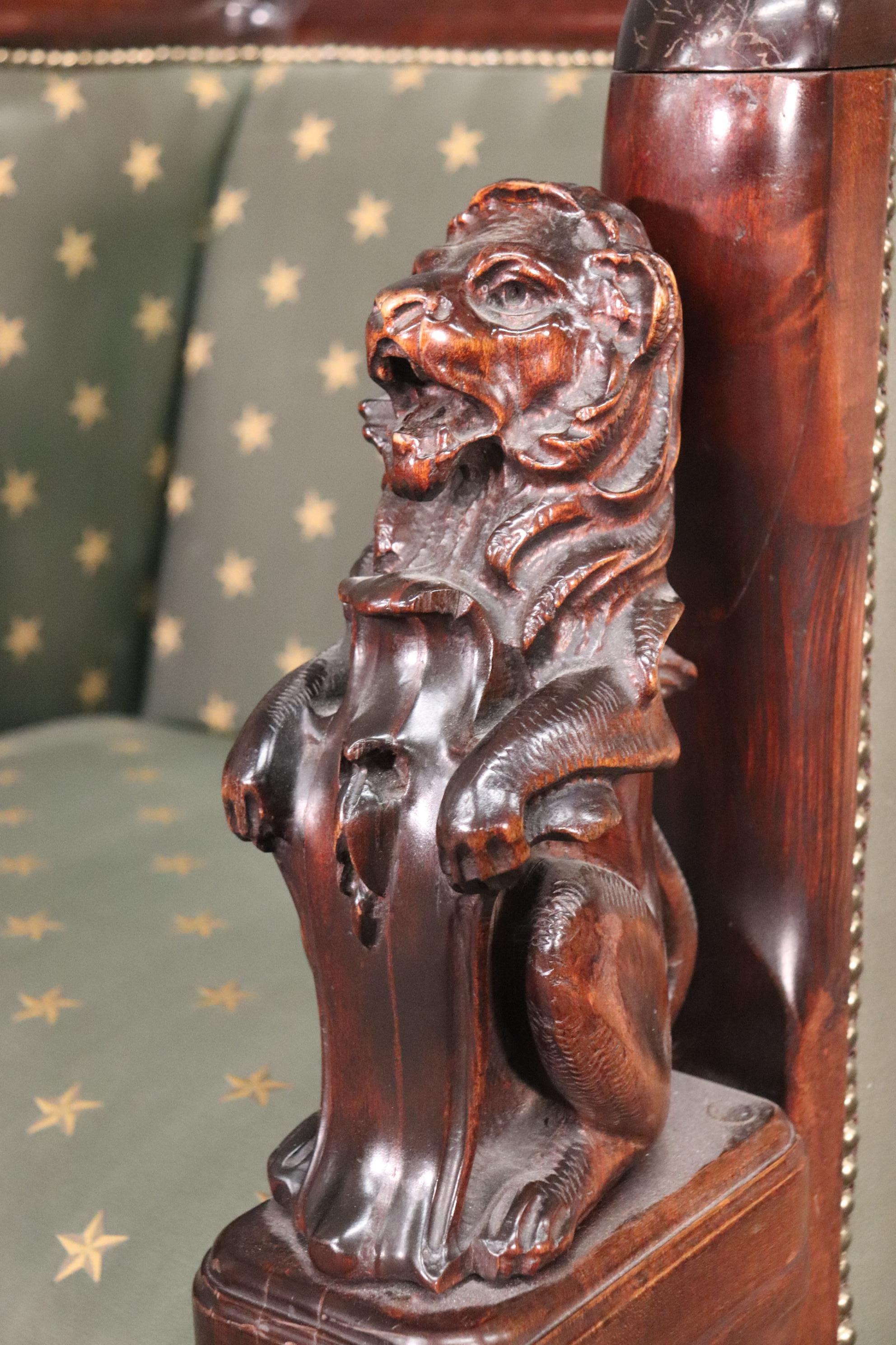 Fantastic Pair Carved Magogany Full Standing Lion French Empire Chairs 2