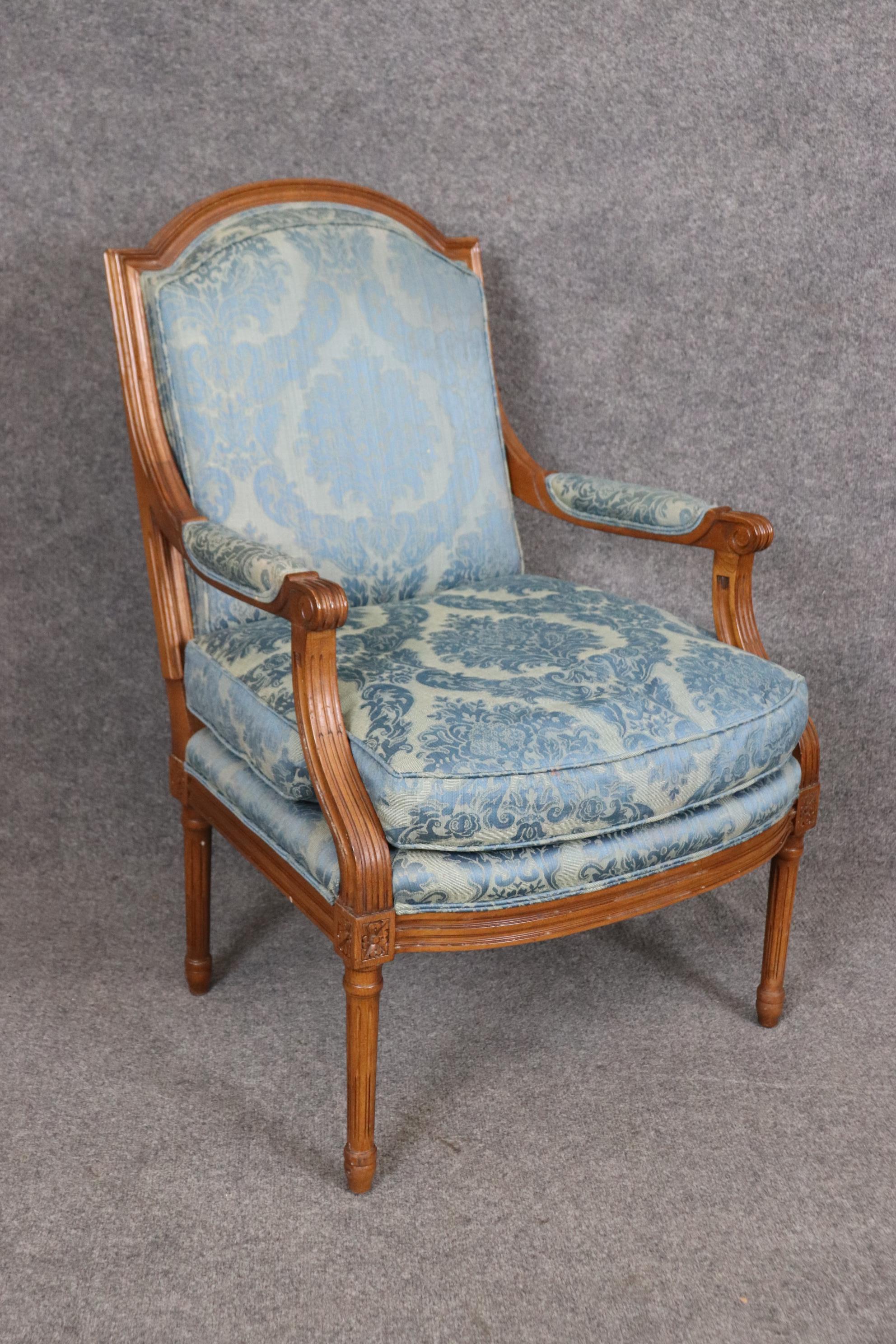 Fantastic Pair Carved Walnut French Louis XVI Style Baker Bergere Chairs For Sale 2