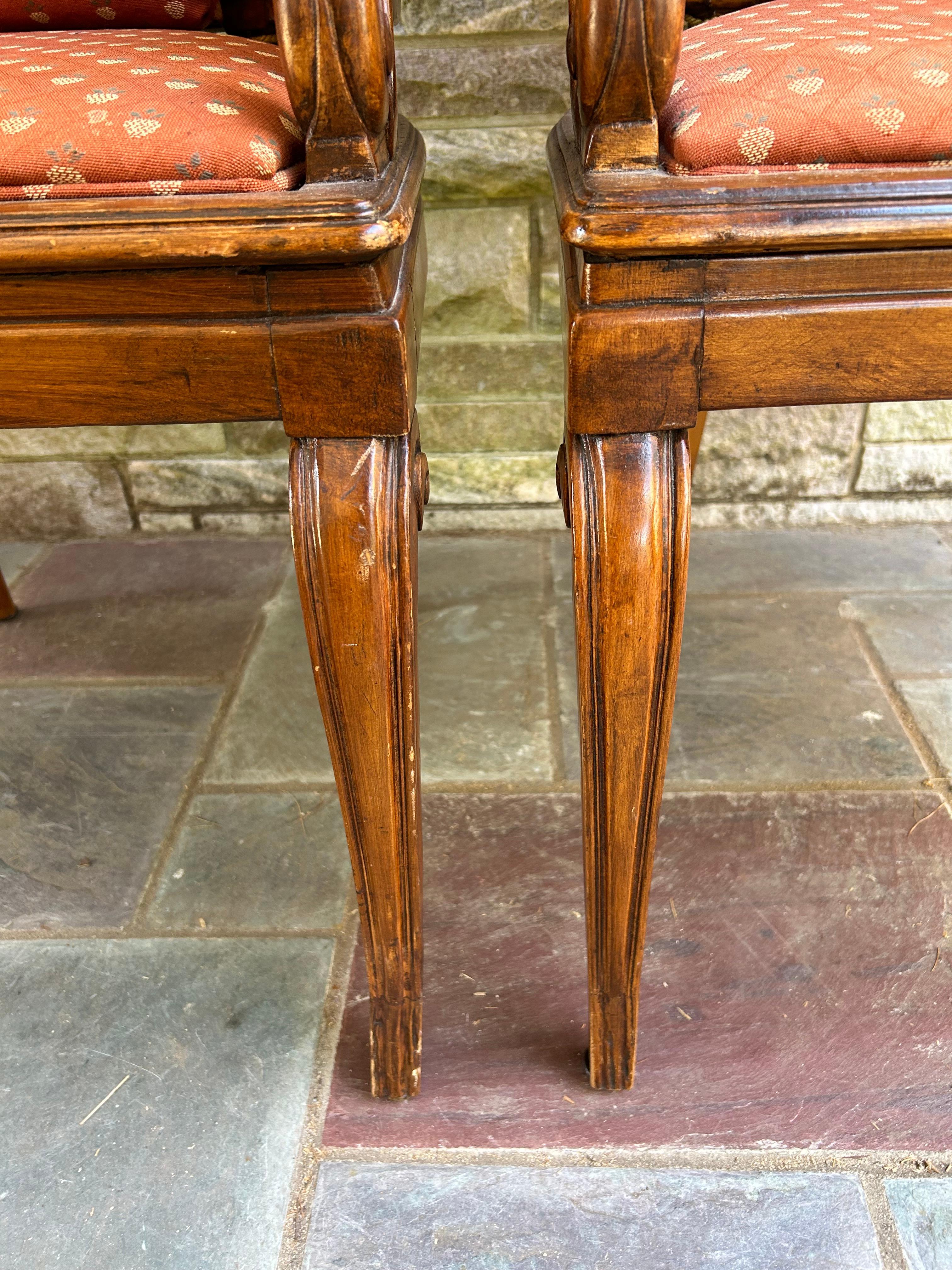 Fantastic Pair Hollywood Regency Caned Barrel Back Walnut Chairs Mid-century 4