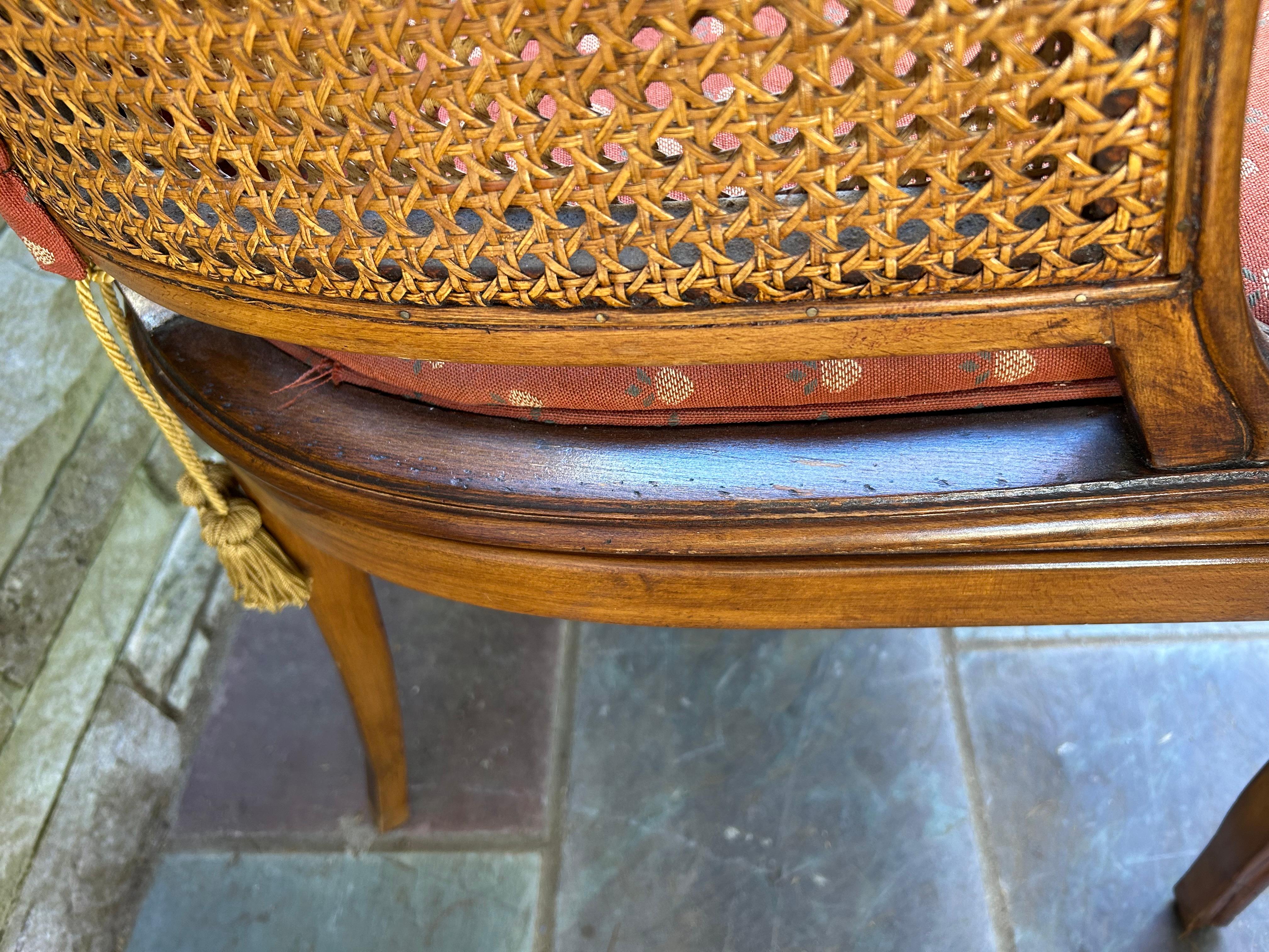 Fantastic Pair Hollywood Regency Caned Barrel Back Walnut Chairs Mid-century 8