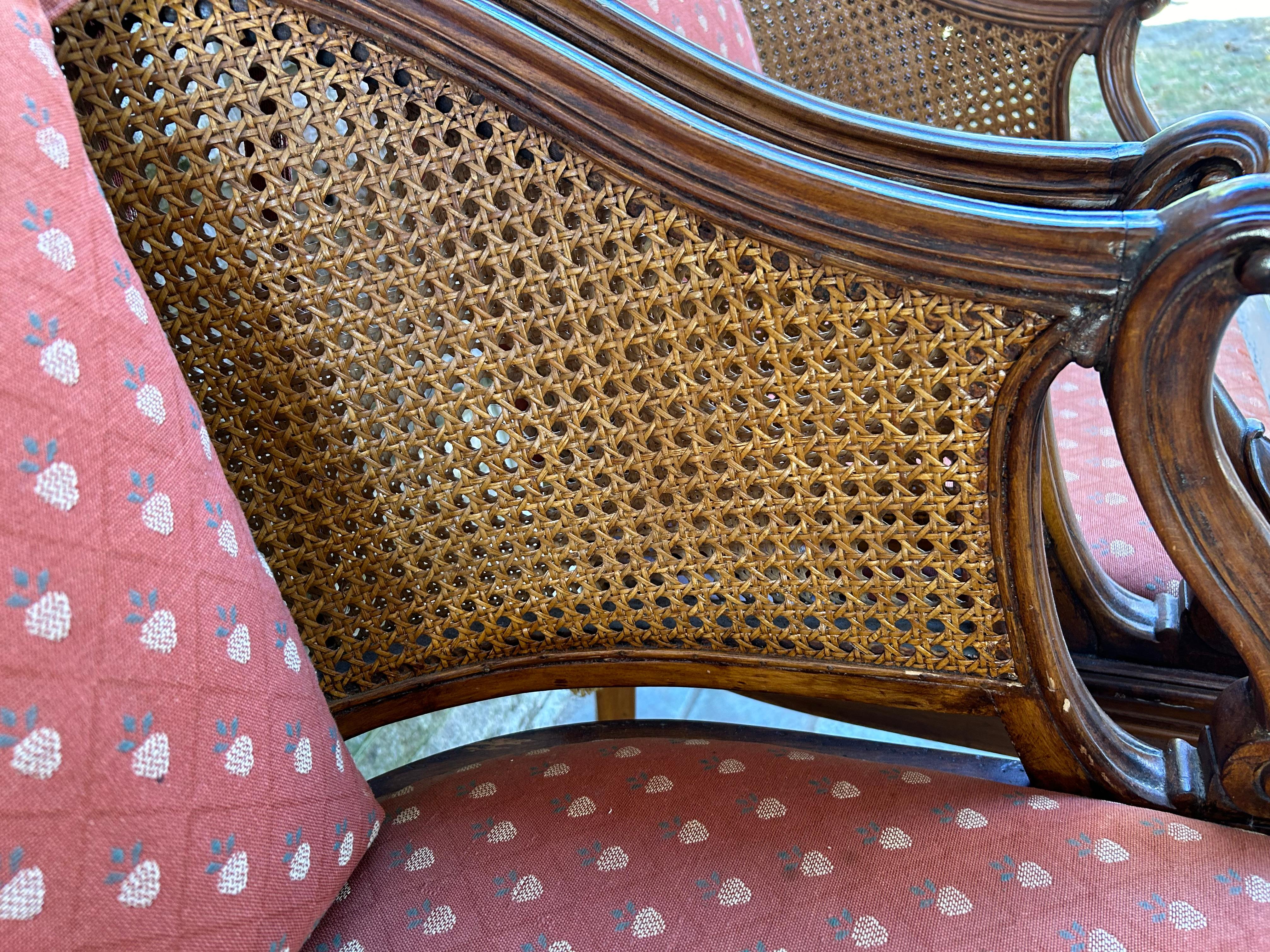 Fantastic Pair Hollywood Regency Caned Barrel Back Walnut Chairs Mid-century 9