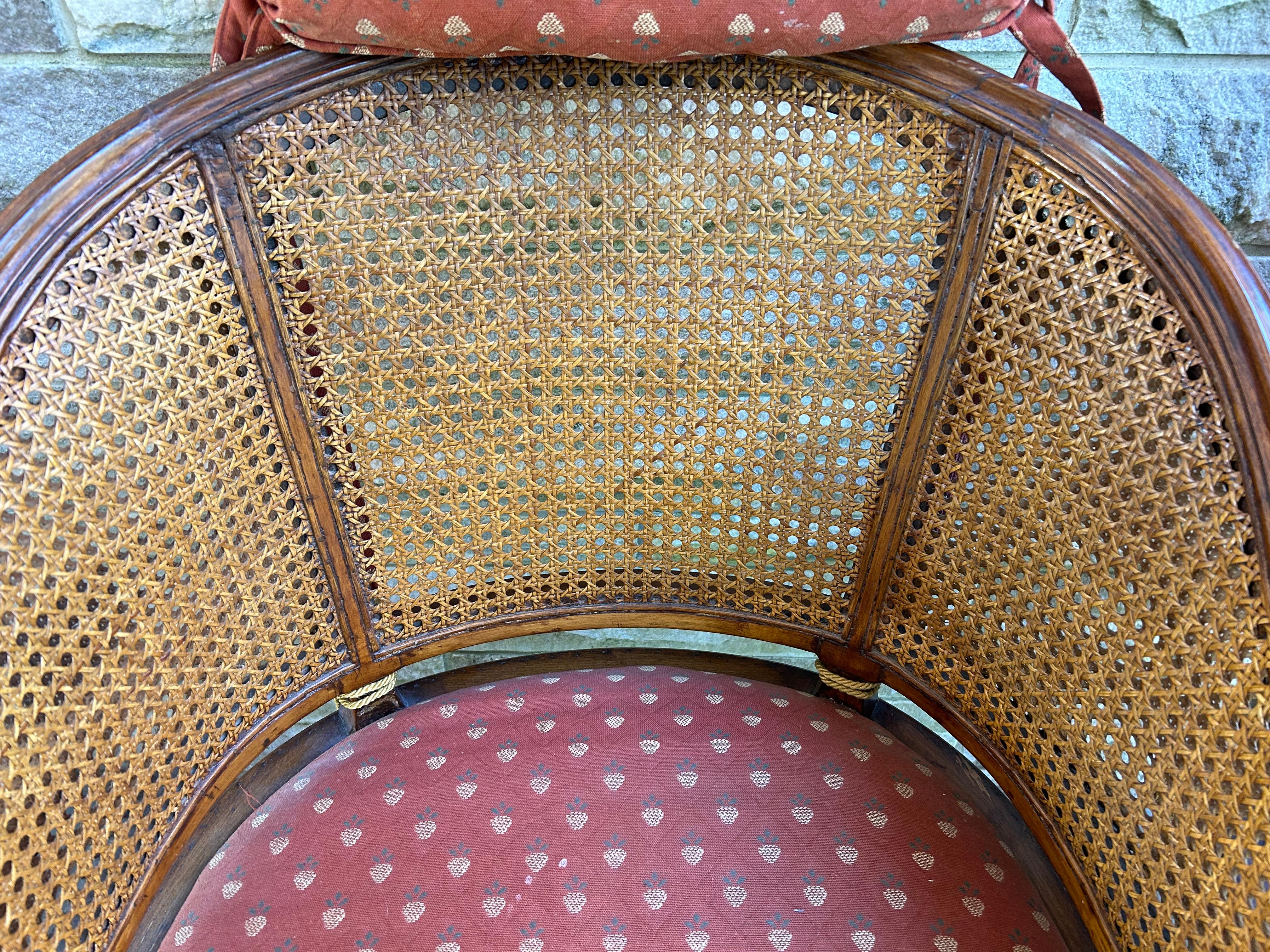 Fantastic Pair Hollywood Regency Caned Barrel Back Walnut Chairs Mid-century 10