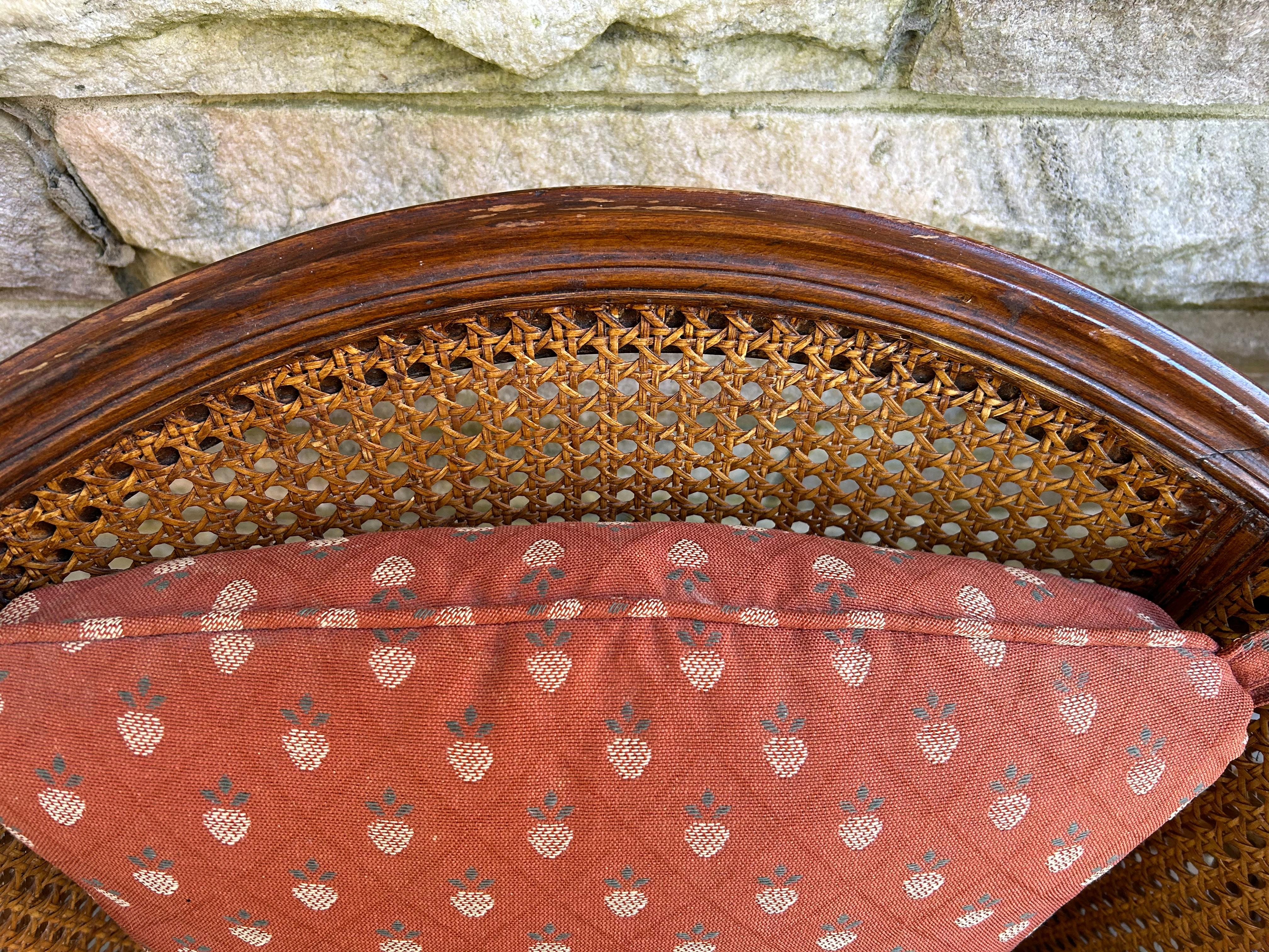 Fantastic Pair Hollywood Regency Caned Barrel Back Walnut Chairs Mid-century 11