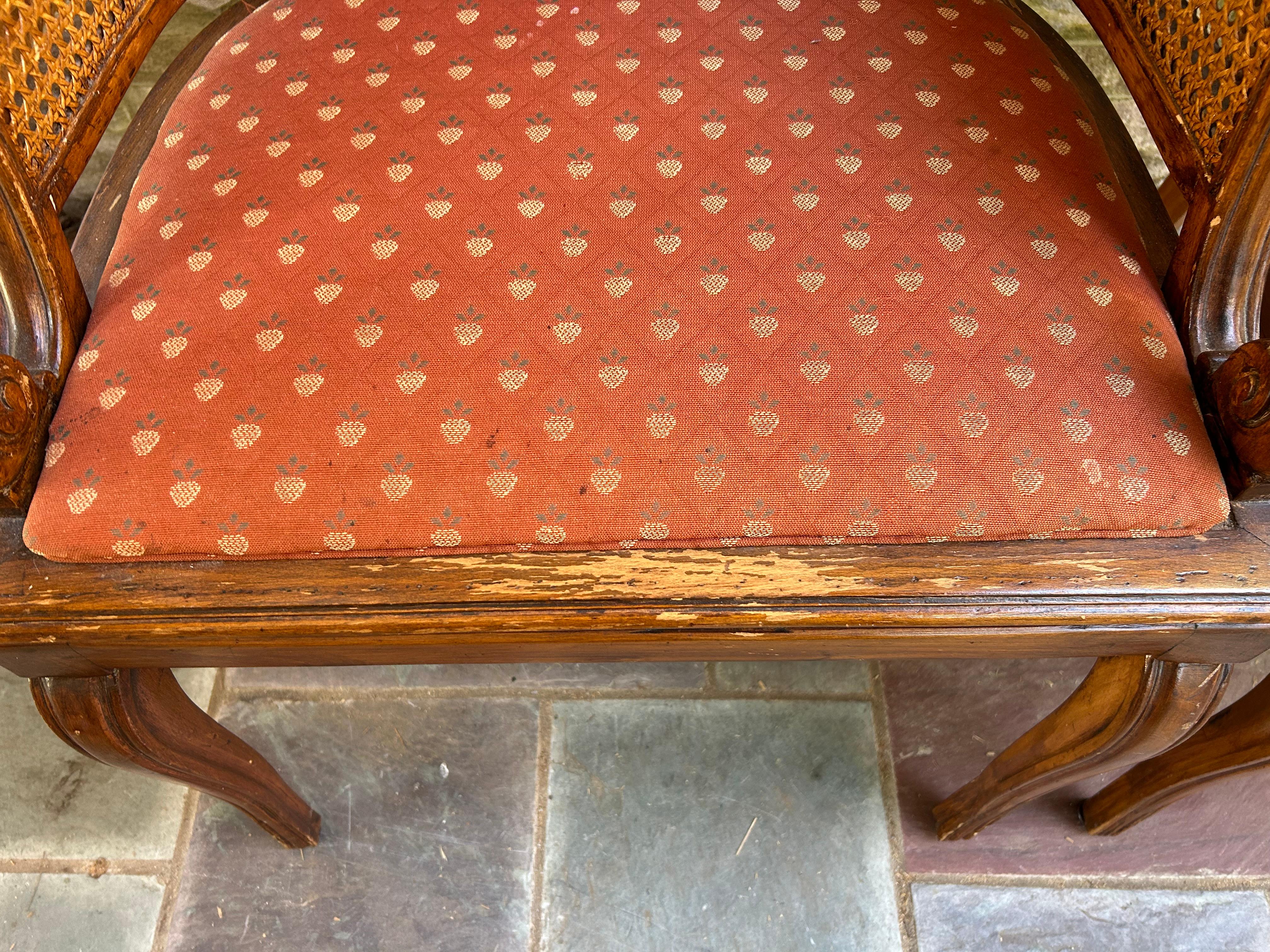 Late 20th Century Fantastic Pair Hollywood Regency Caned Barrel Back Walnut Chairs Mid-century