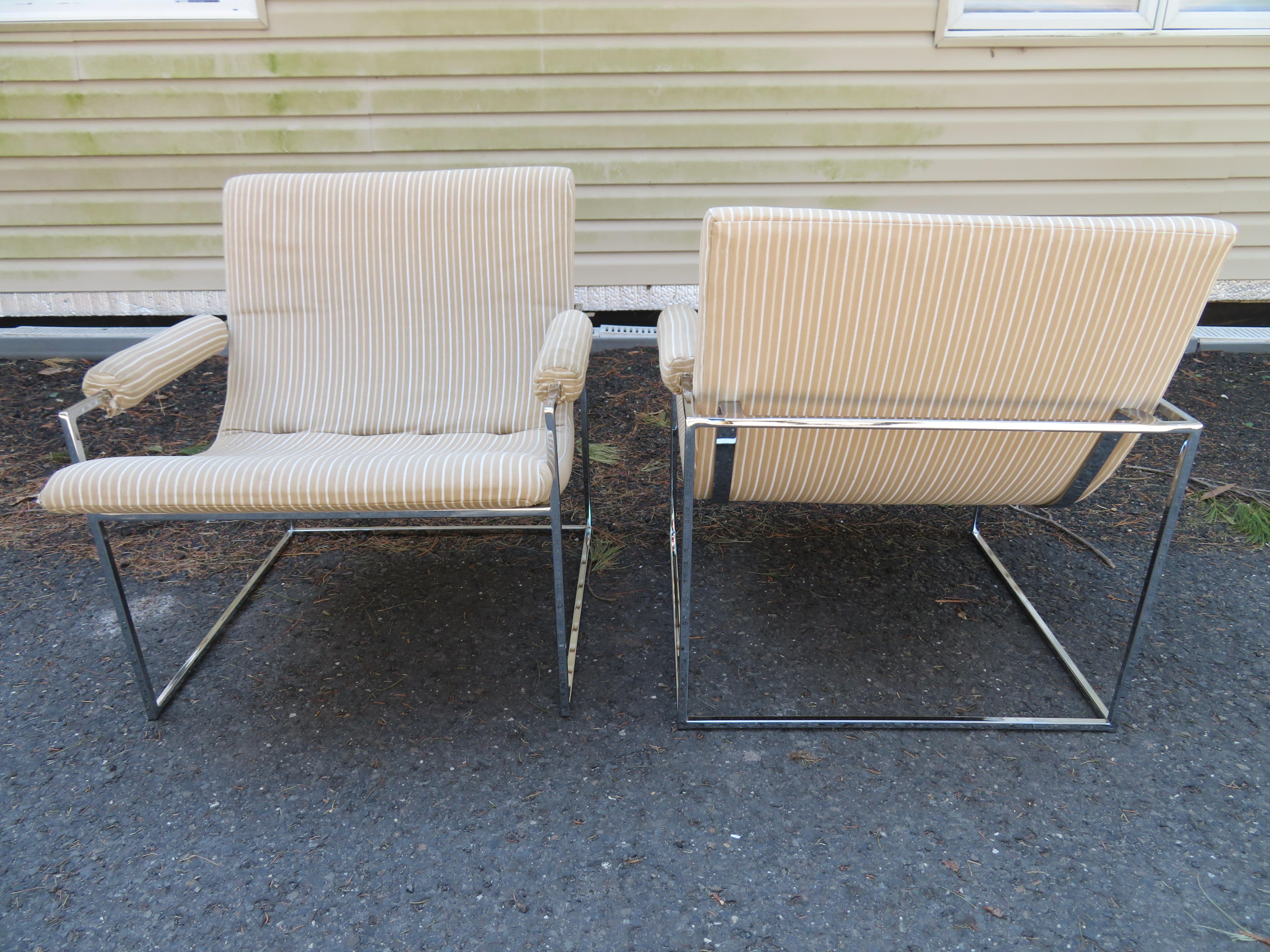 Fantastic Pair of Milo Baughman Chrome Frame Scoop Chairs Mid-Century Modern 4