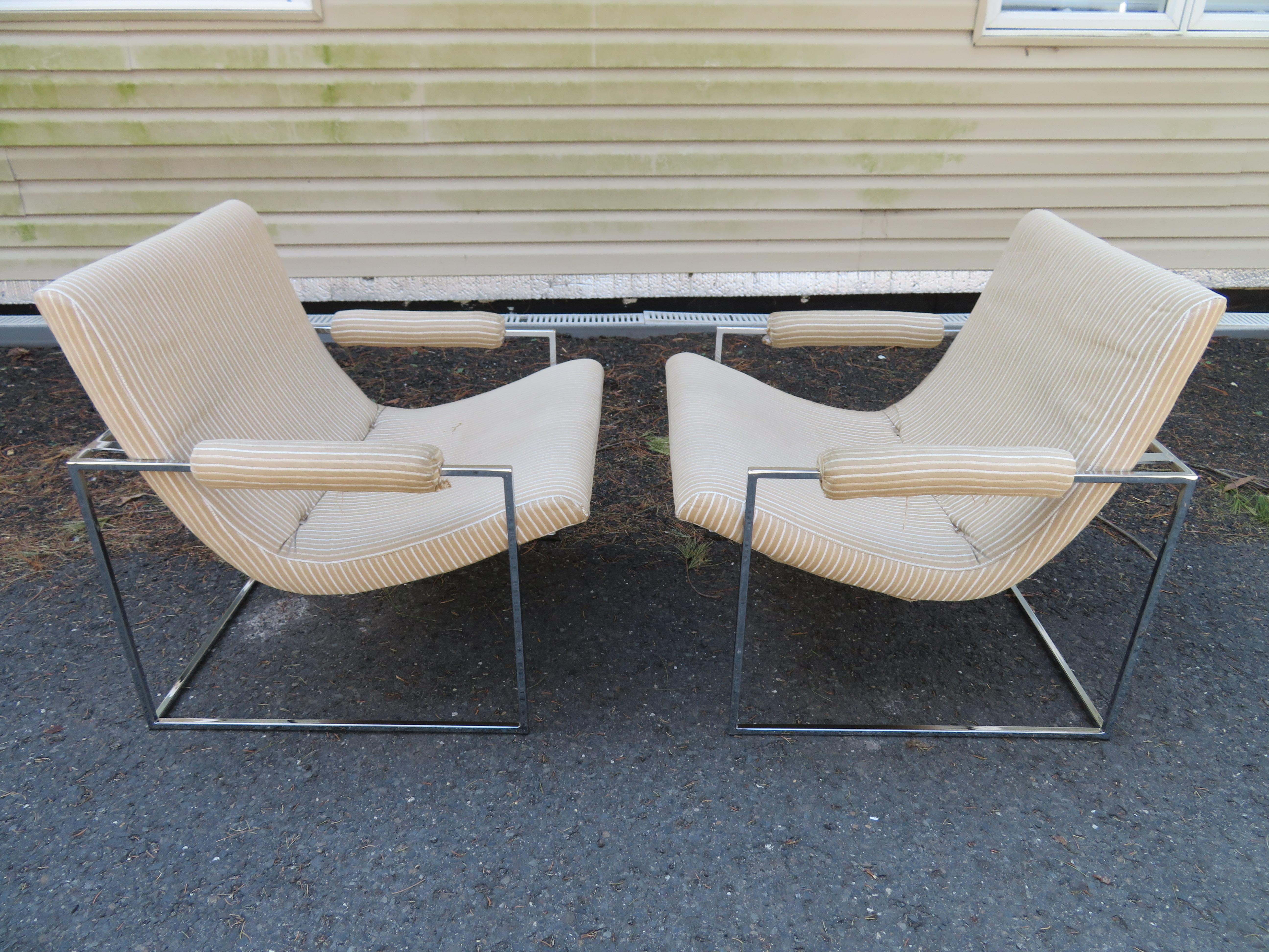 Fantastic Pair of Milo Baughman Chrome Frame Scoop Chairs Mid-Century Modern 11