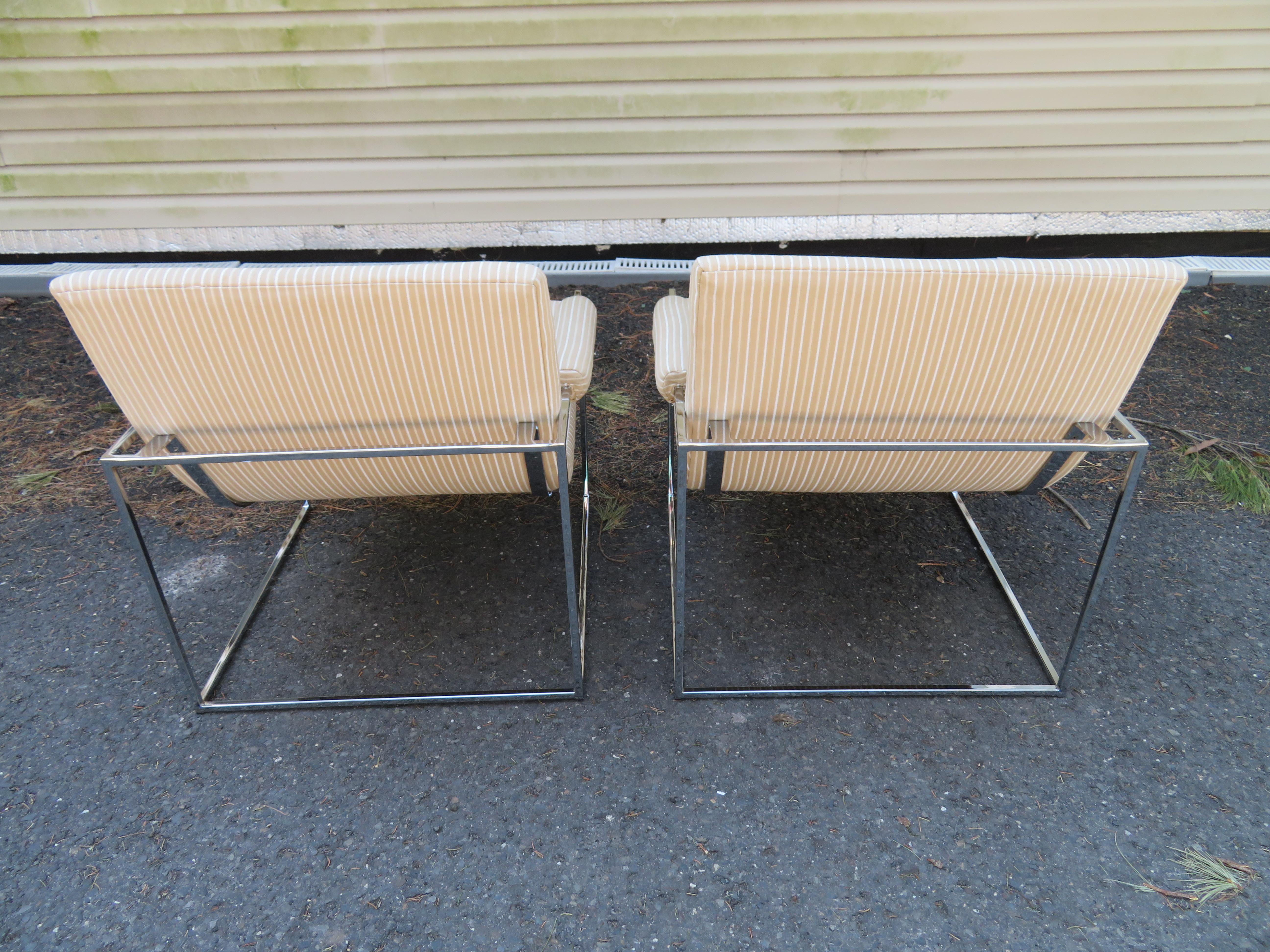 Fantastic Pair of Milo Baughman Chrome Frame Scoop Chairs Mid-Century Modern 1