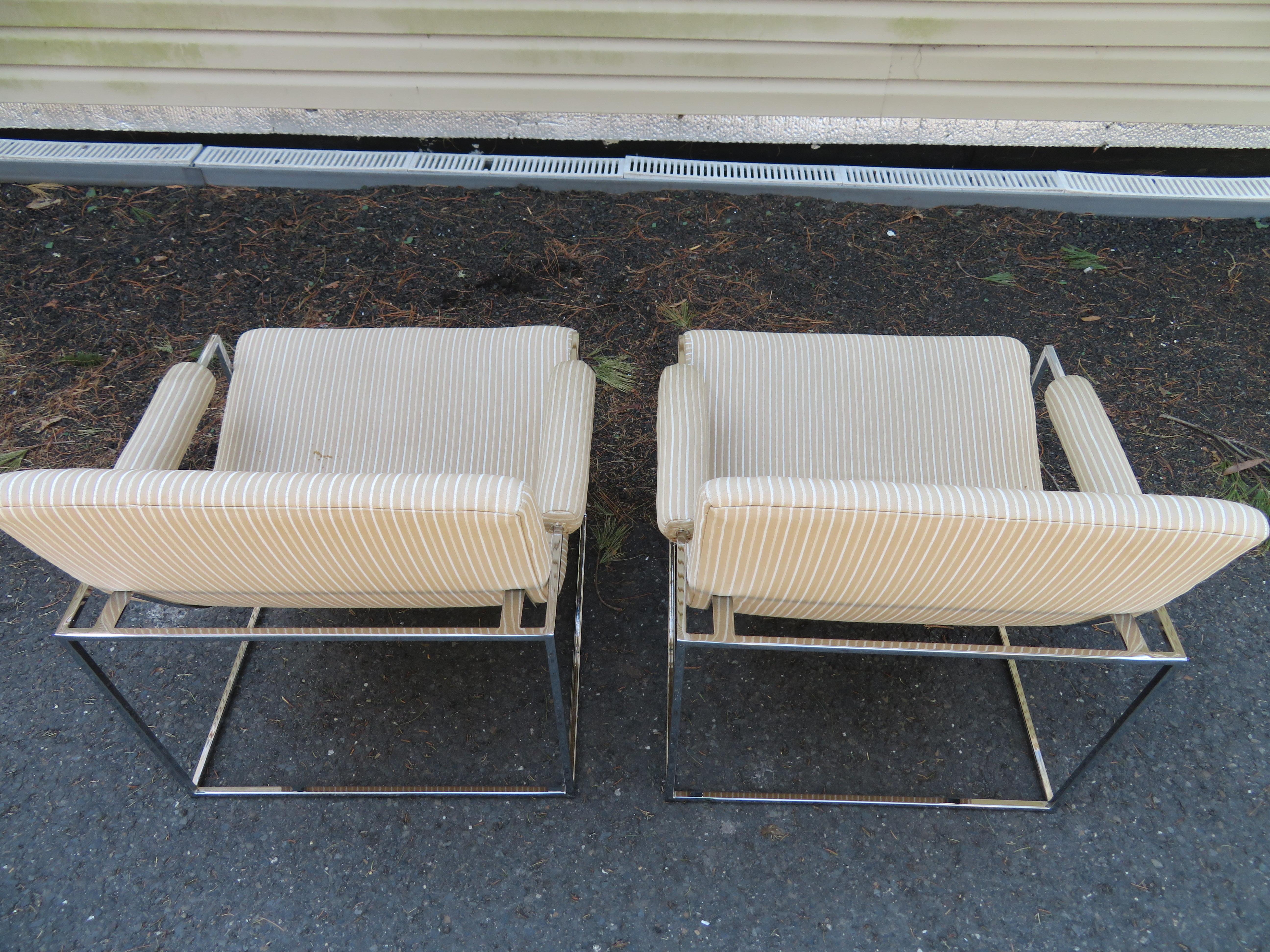 Fantastic Pair of Milo Baughman Chrome Frame Scoop Chairs Mid-Century Modern 2