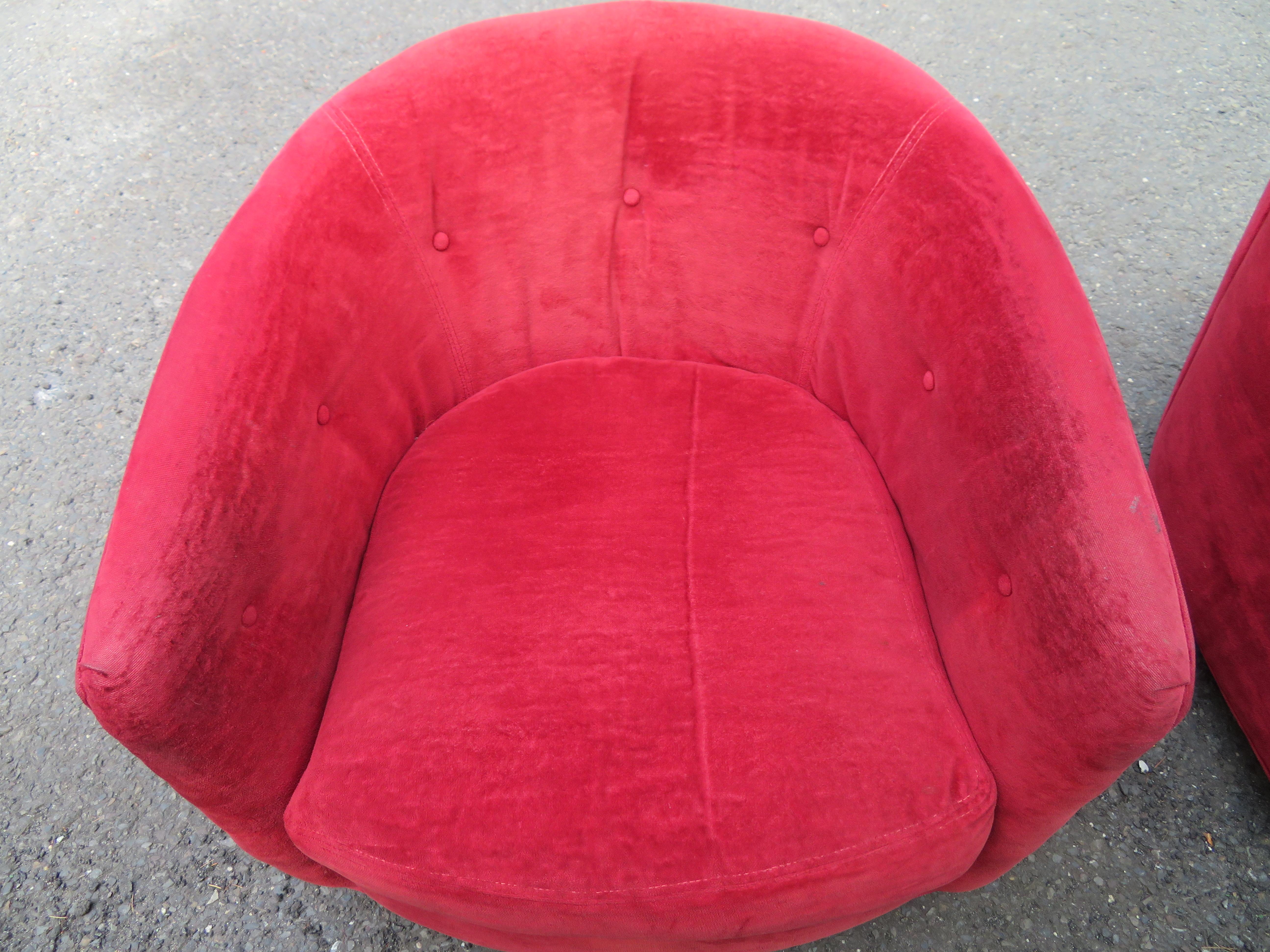 Fantastic Pair Milo Baughman Style Swivel Rocker Barrel Back Lounge Chairs Selig 2