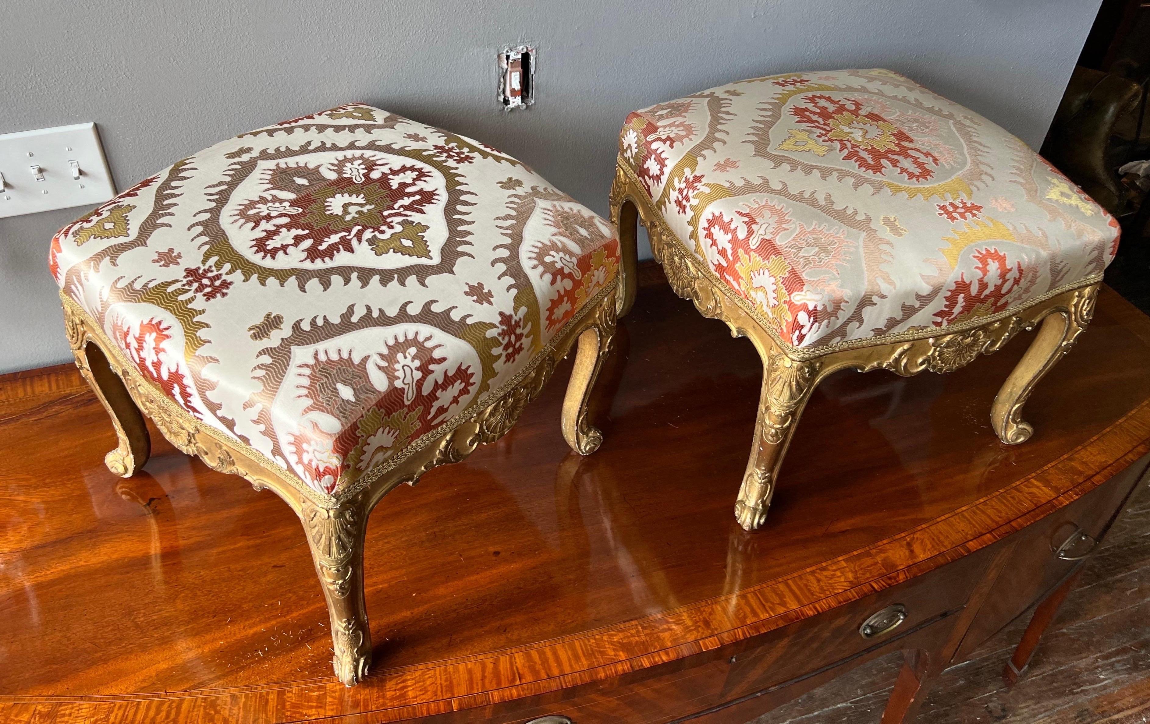Louis XVI Fantastic Pair of 18th-19th Century Gold Gilt French Stools For Sale