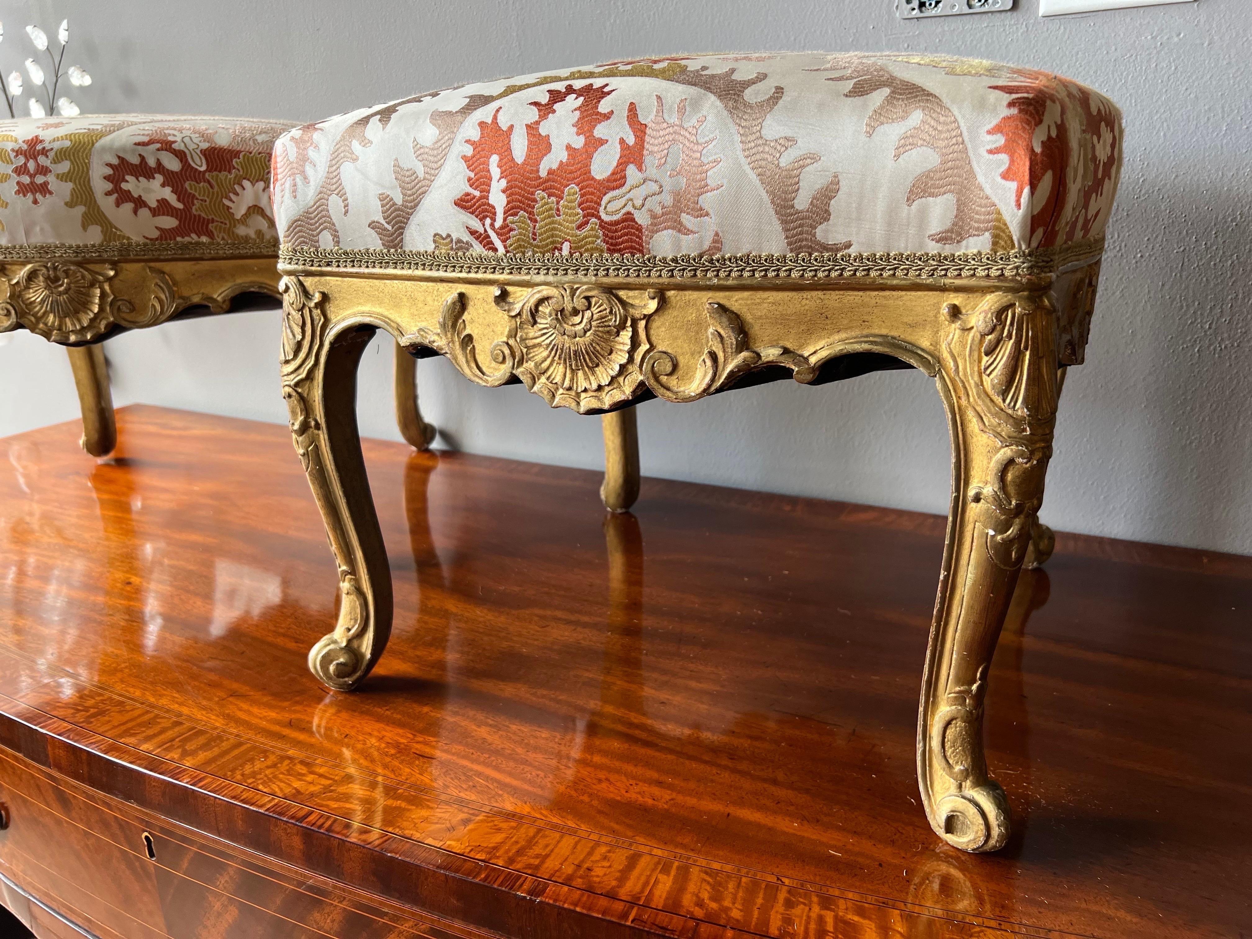 Fantastic Pair of 18th-19th Century Gold Gilt French Stools In Good Condition For Sale In Charleston, SC