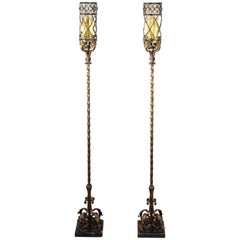 Fantastic Pair of 1920s Torchieres Floor Lamps with Quatrefoil Motif