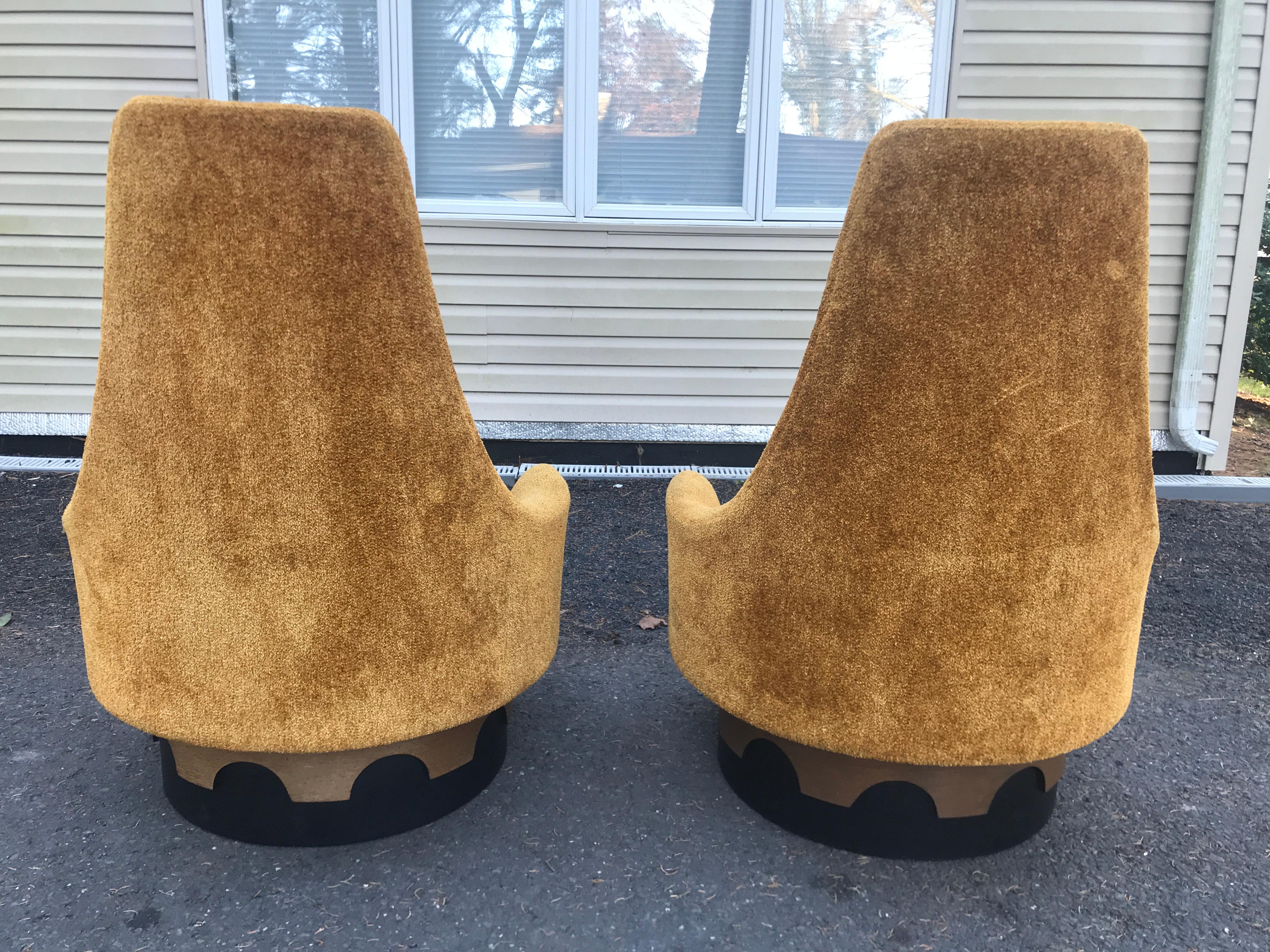 Upholstery Pair of Adrian Pearsall Tall Back Swivel Lounge Chairs, Mid-Century Modern For Sale
