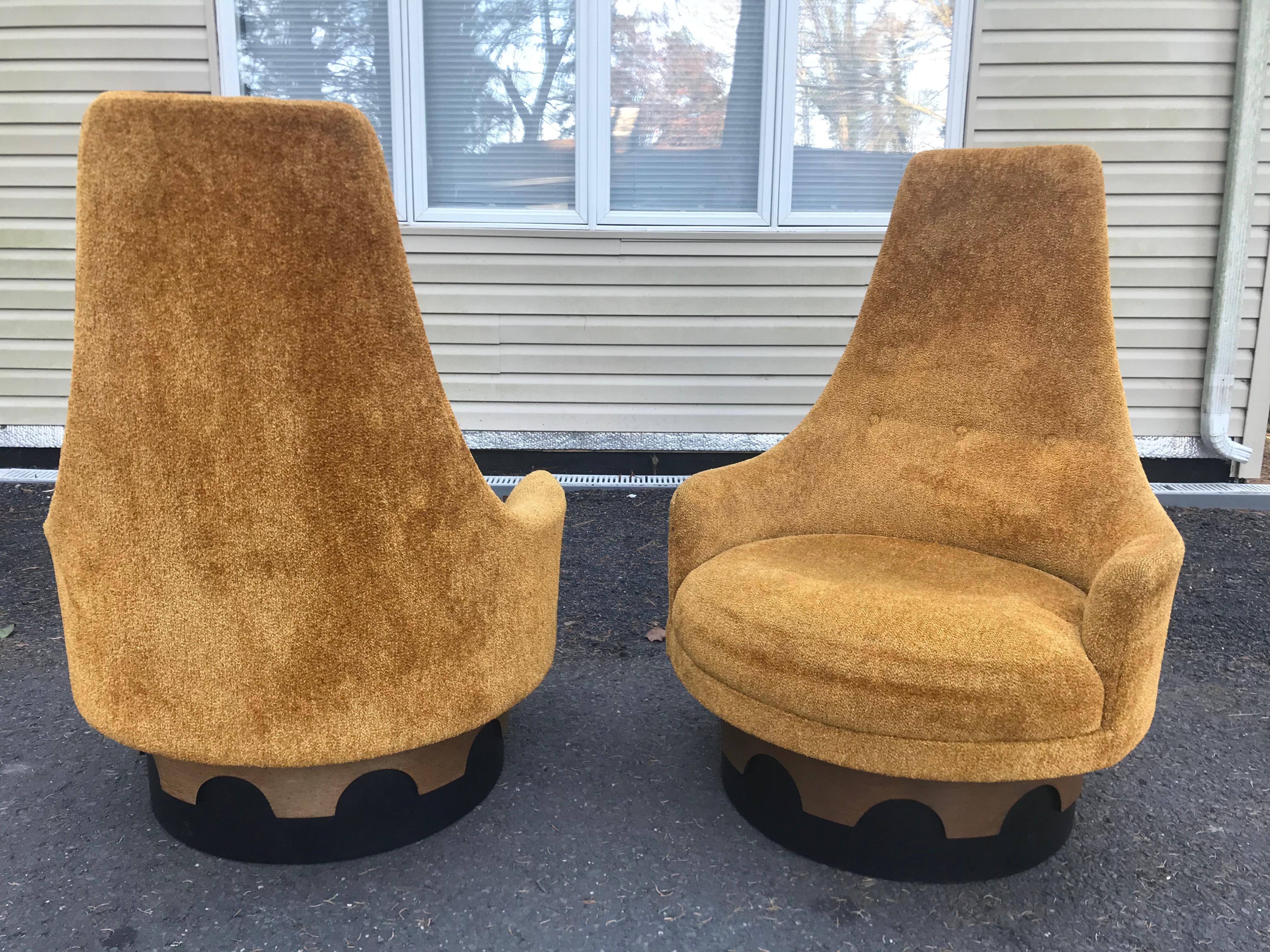 Pair of Adrian Pearsall Tall Back Swivel Lounge Chairs, Mid-Century Modern For Sale 1