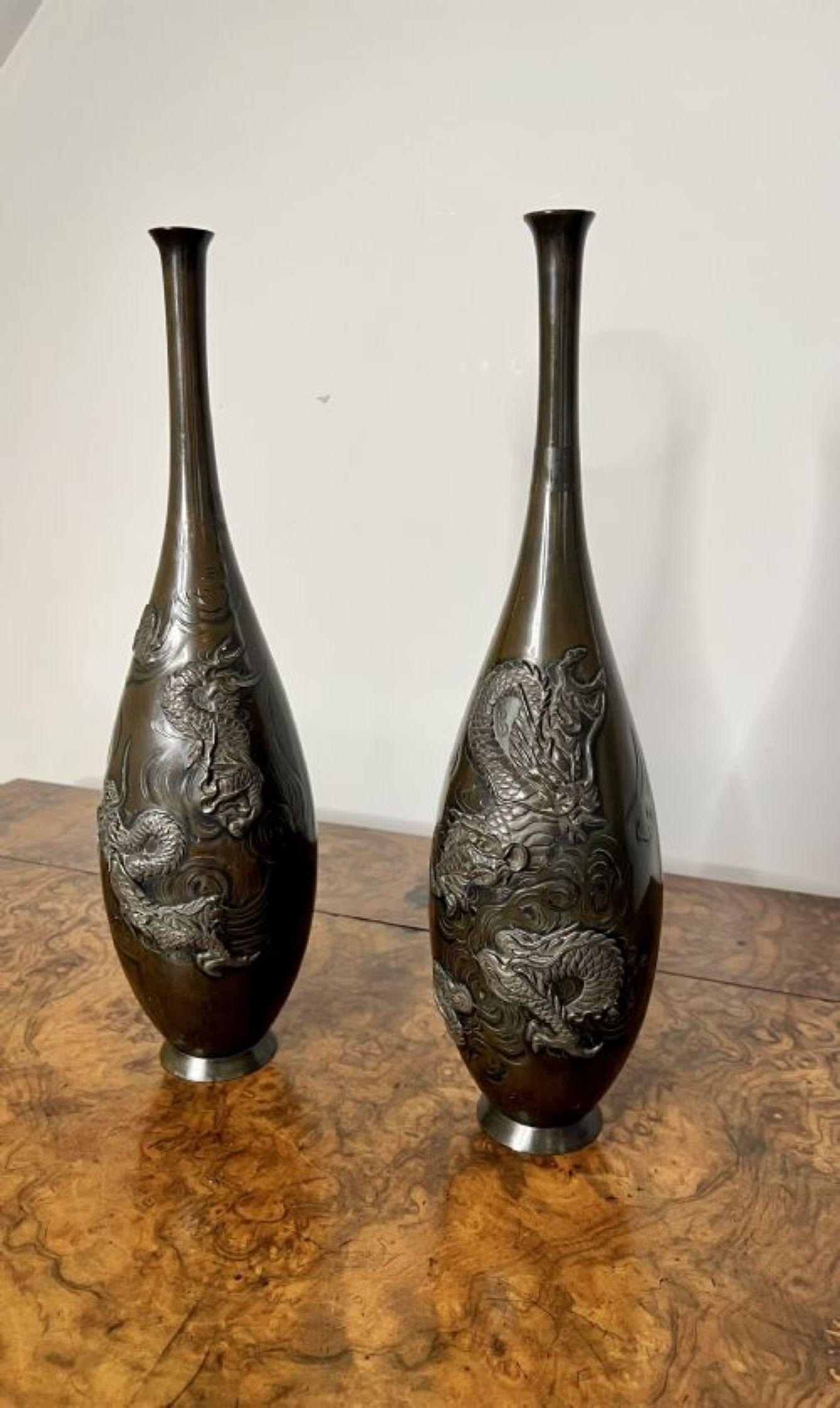 20th Century Fantastic pair Of Antique Japanese Bronze Vases Meiji Period