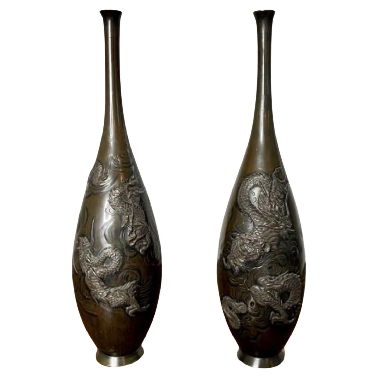 Fantastic pair Of Antique Japanese Bronze Vases Meiji Period
