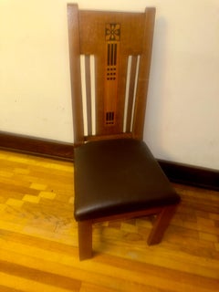 Fantastica COPPIA di sedie antiche "Shop of the Crafter" con intarsi - W1429