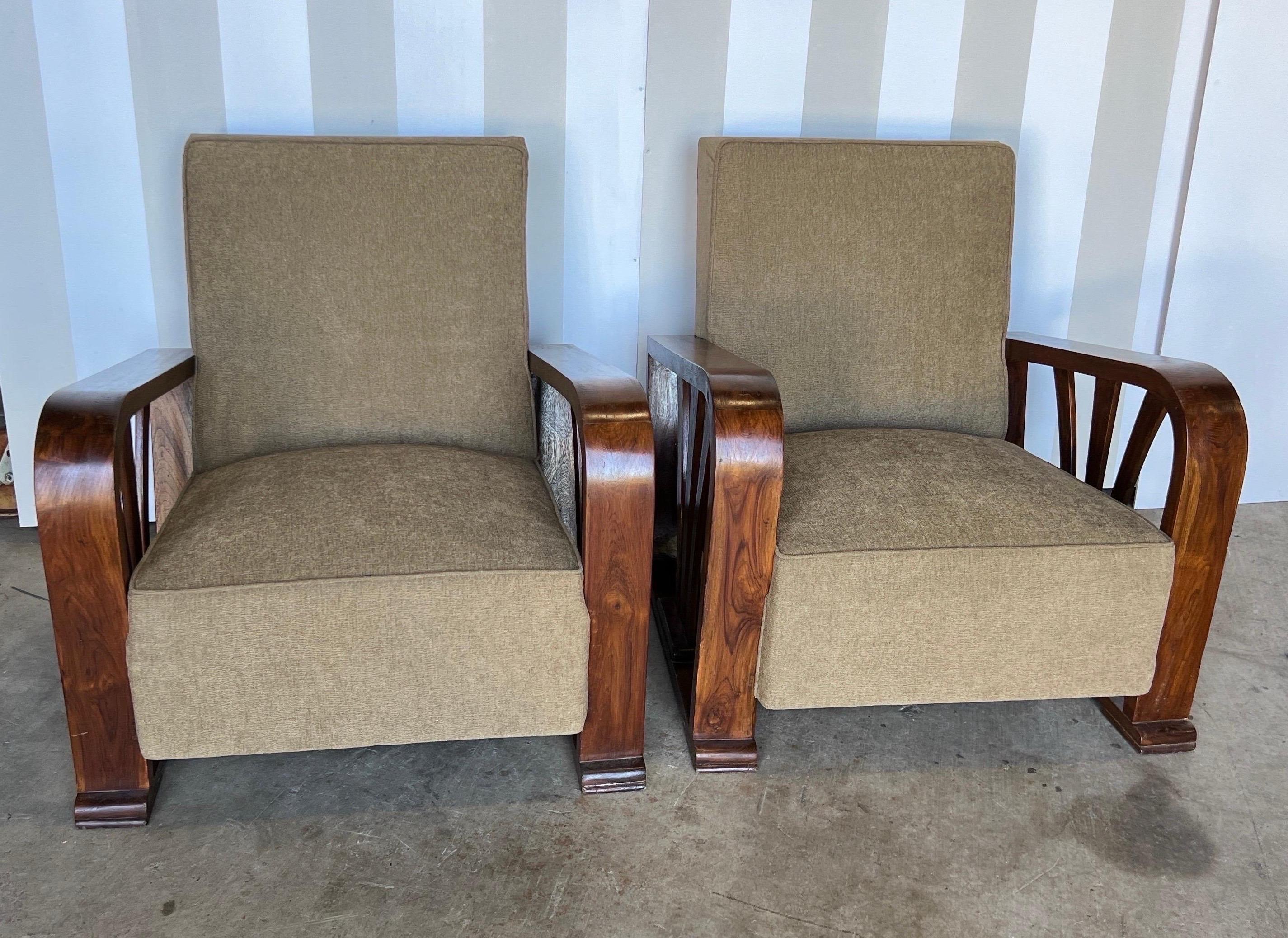 Unknown Fantastic Pair of British Colonial Deco Period Club Chairs