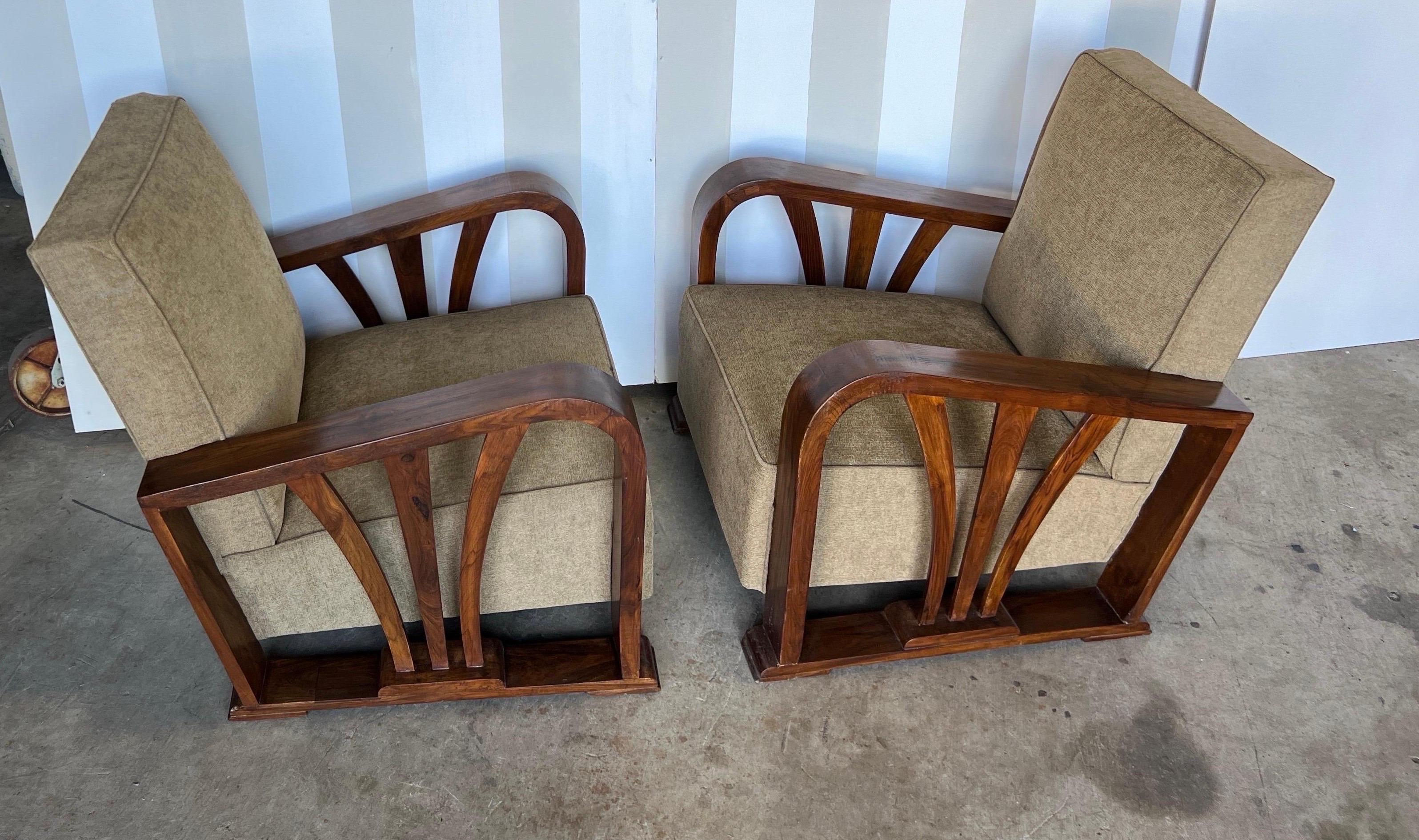Teak Fantastic Pair of British Colonial Deco Period Club Chairs