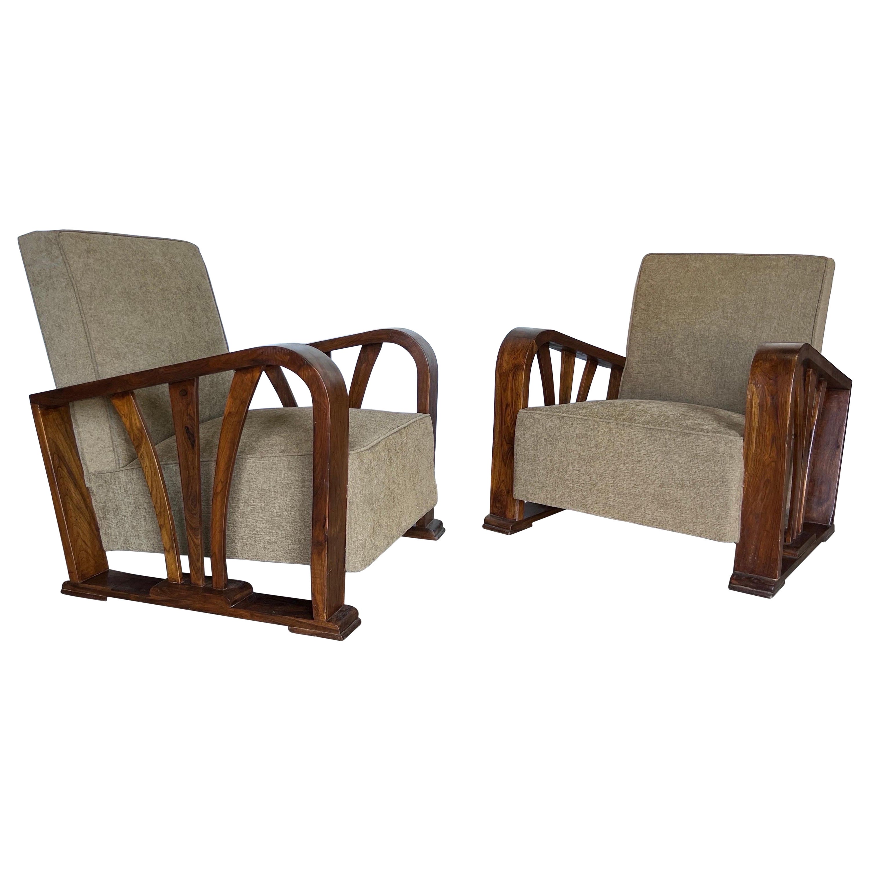 Fantastic Pair of British Colonial Deco Period Club Chairs
