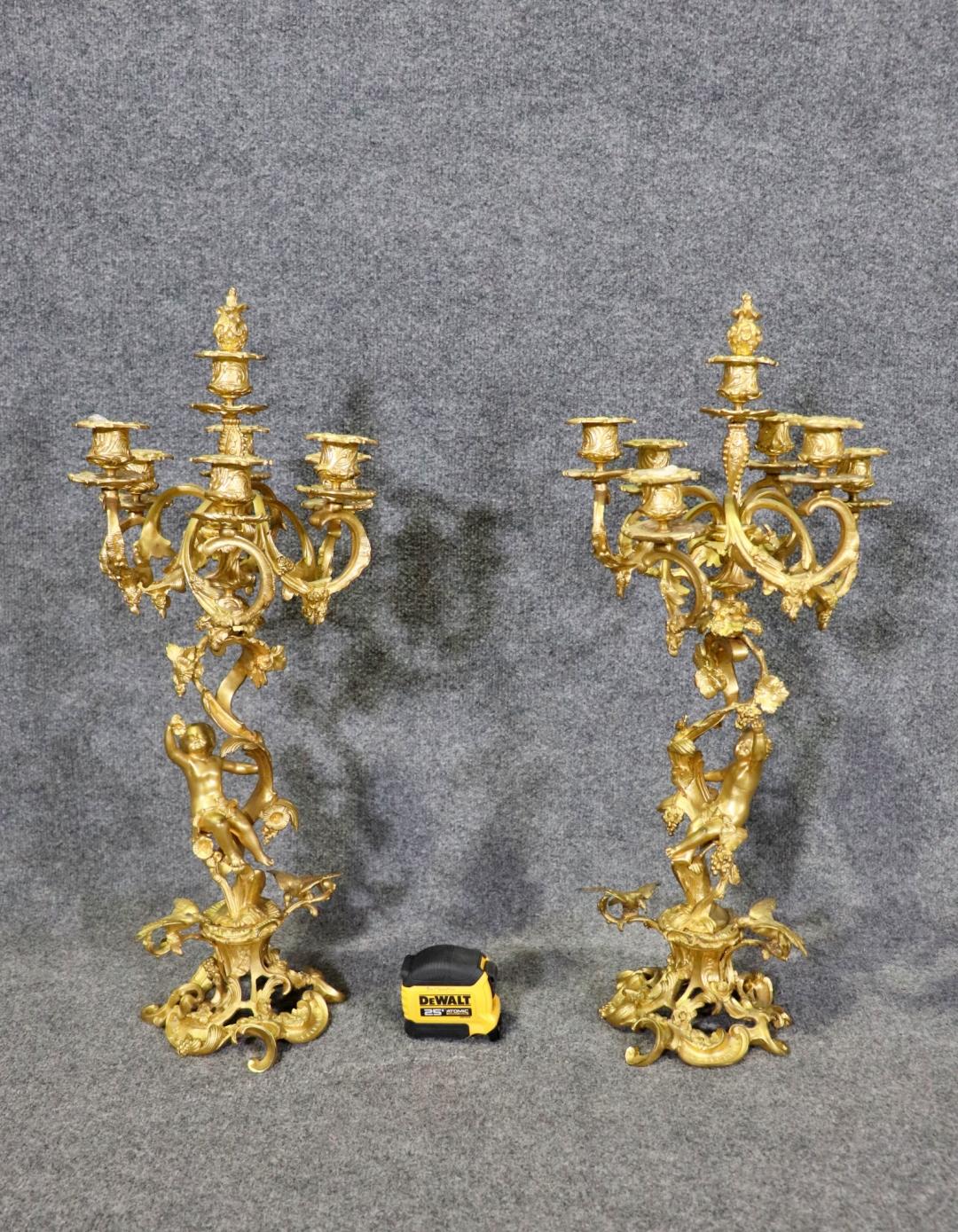 Rococo Revival Fantastic pair of Bronze French Rococo Candlelabra with Cherubs Putti 