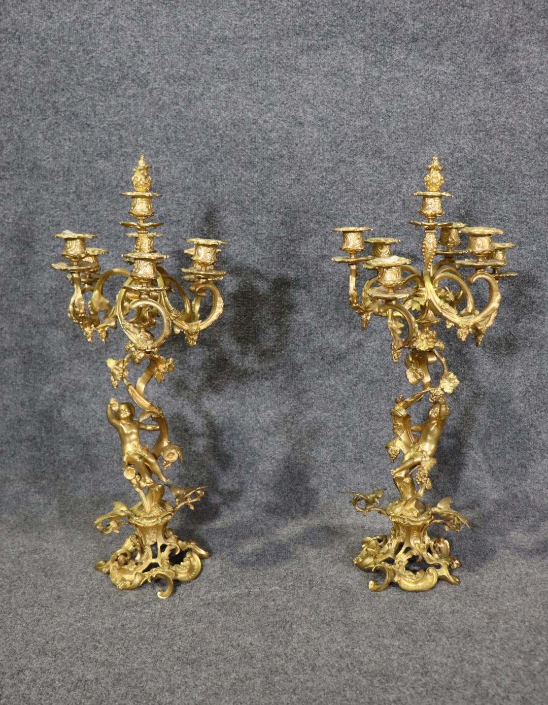 Fantastic pair of Bronze French Rococo Candlelabra with Cherubs Putti  In Good Condition In Swedesboro, NJ