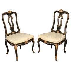 Fantastic Pair of Carved Ebonized Gilded French Louis XV Style Side Chairs