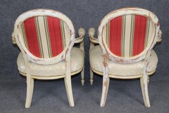 Fantastic Pair of Distressed Creme Painted Cameo Back French Louis XVI Armchairs