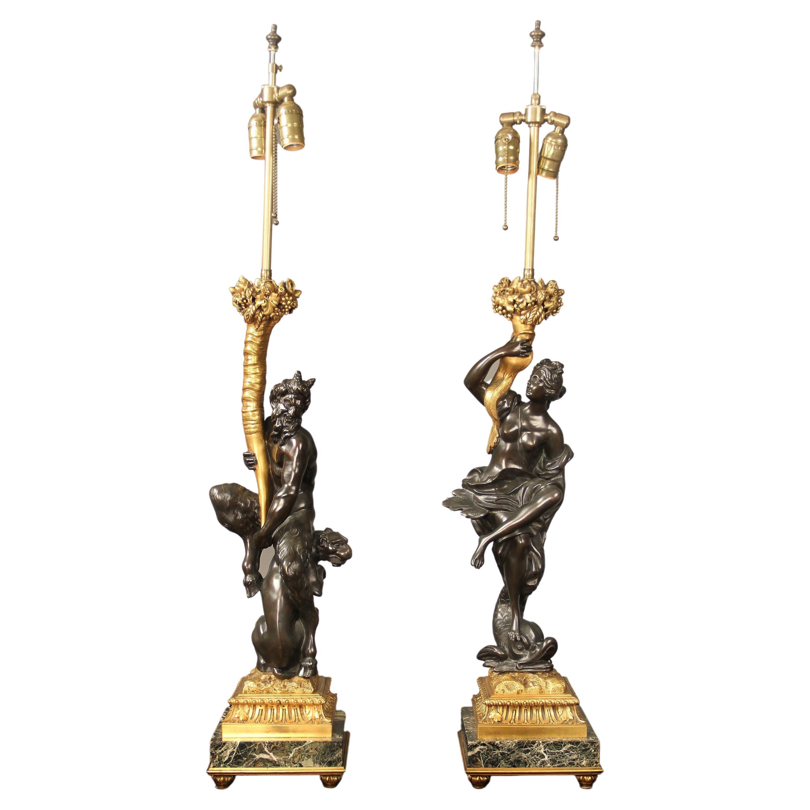 Fantastic Pair of Early 20th Century Bronze and Marble Candelabra by Caldwell