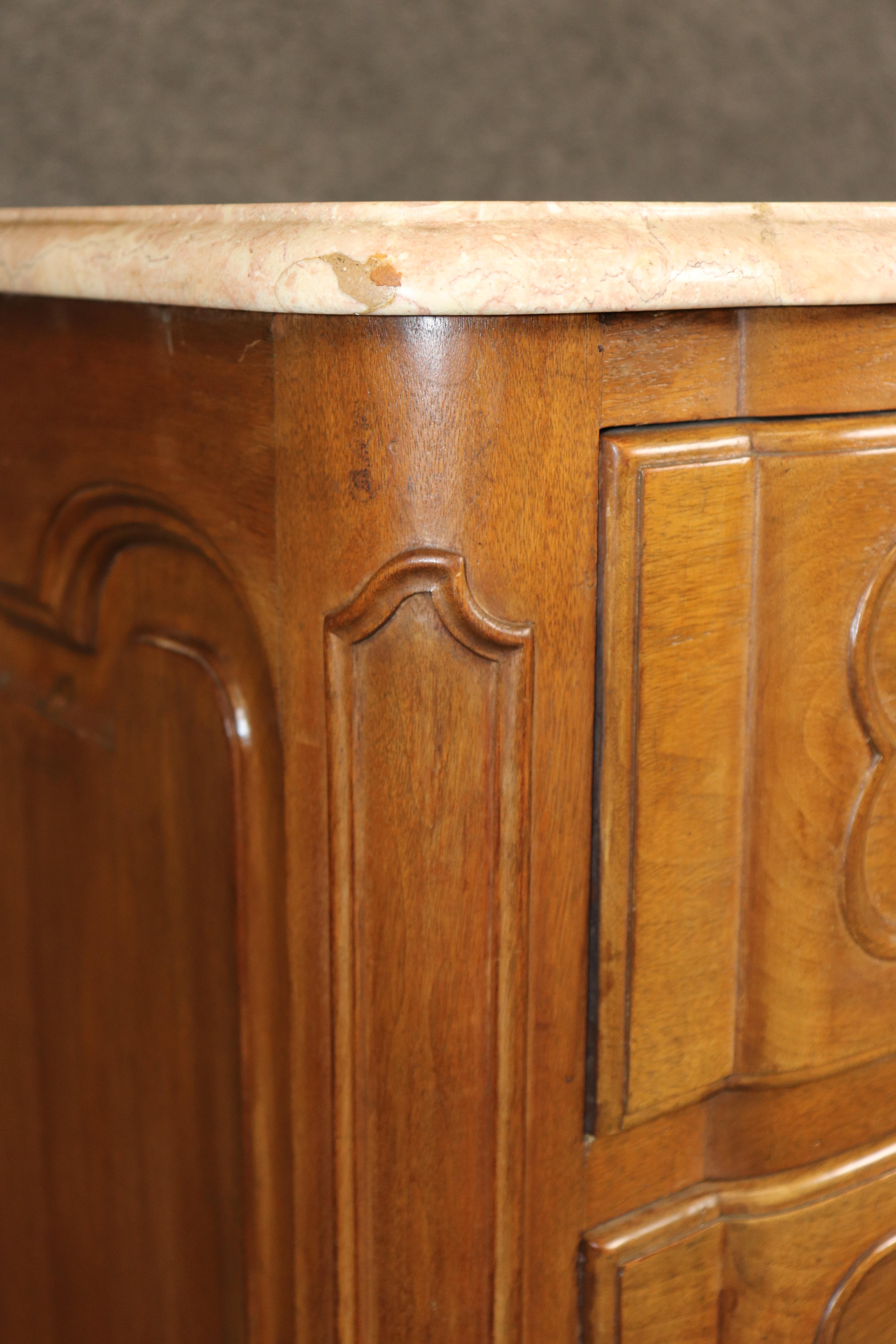 Fantastic Pair of French Marble Top Walnut French Commodes or Dressers For Sale 5
