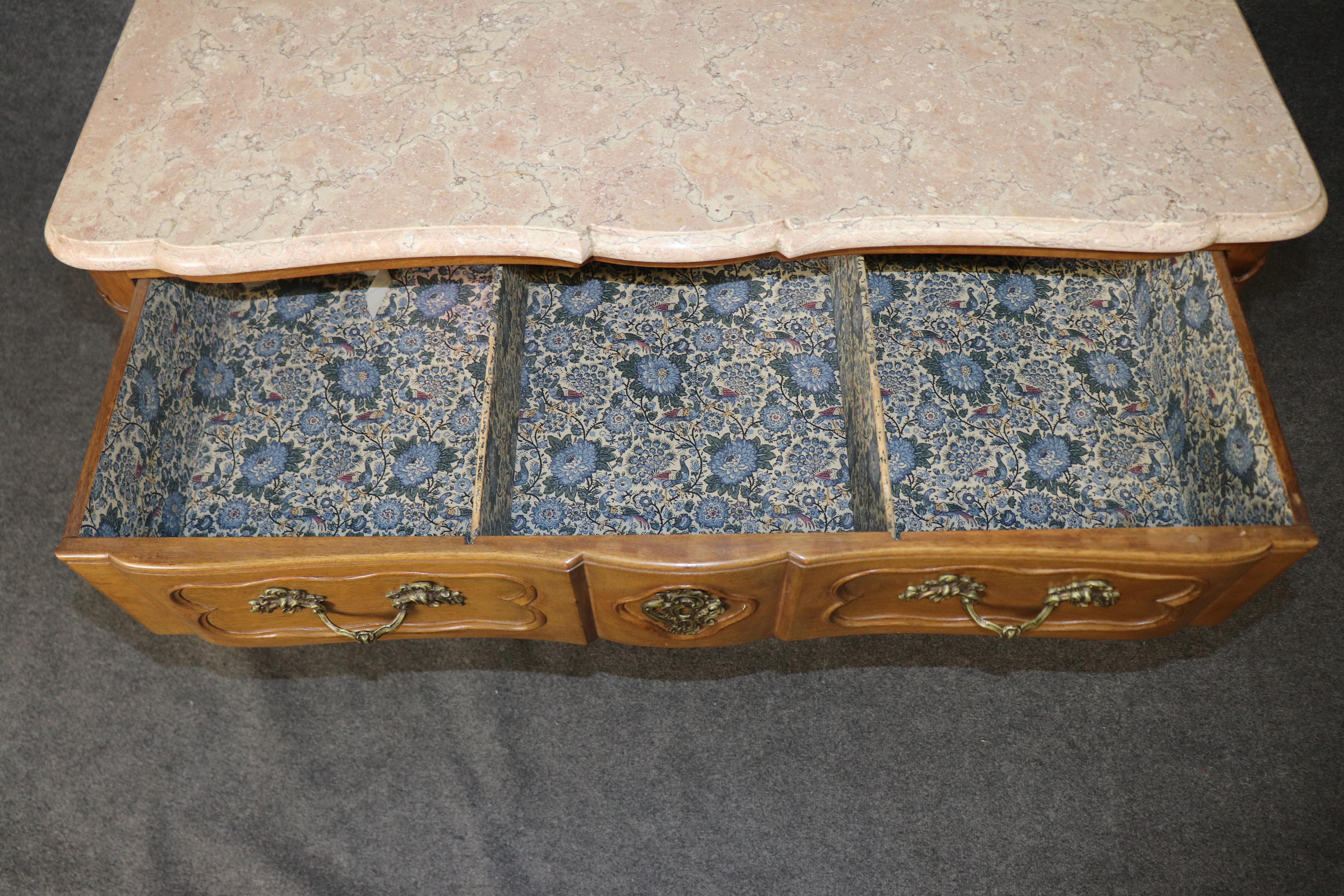 Fantastic Pair of French Marble Top Walnut French Commodes or Dressers For Sale 7