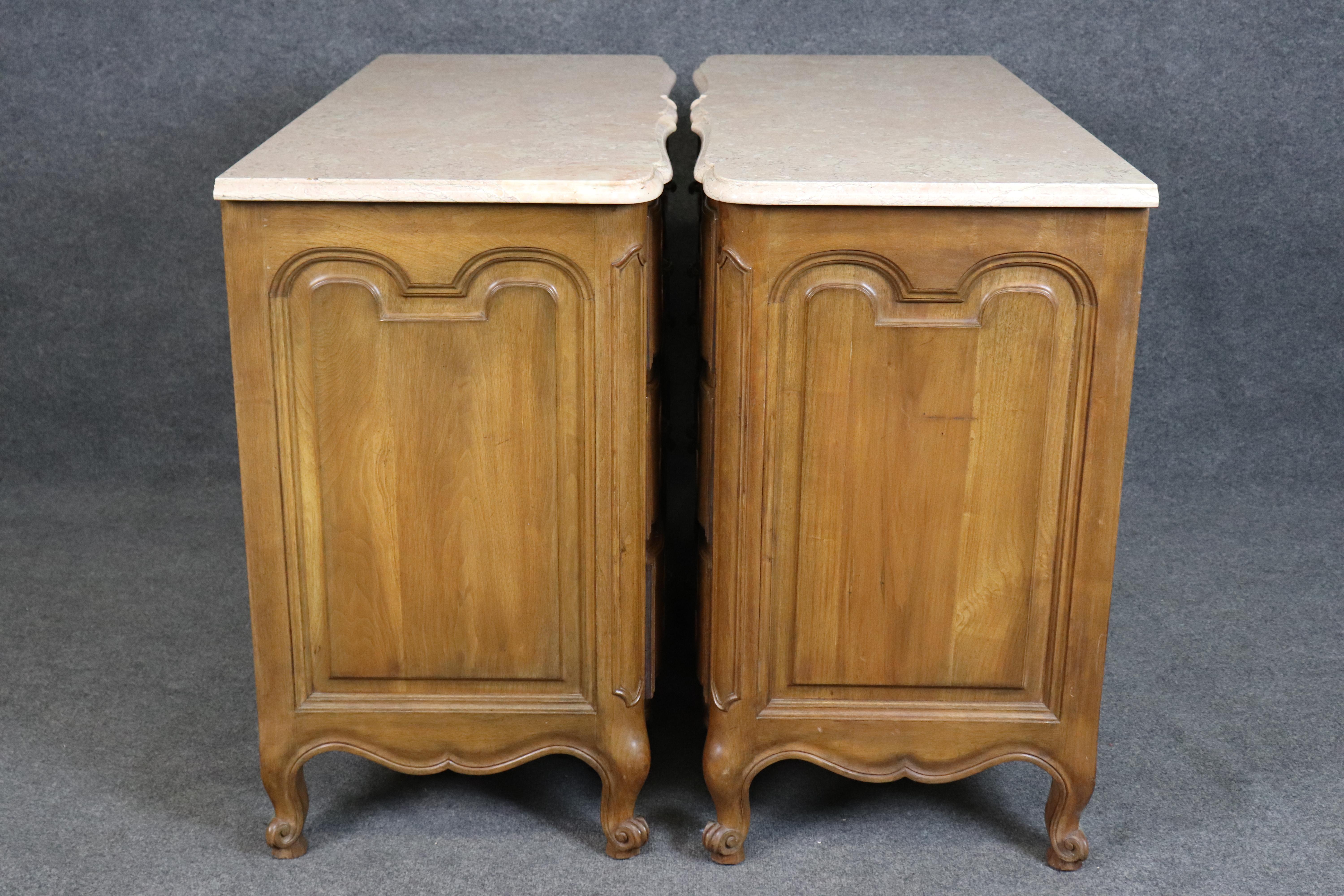 Fantastic Pair of French Marble Top Walnut French Commodes or Dressers In Good Condition For Sale In Swedesboro, NJ