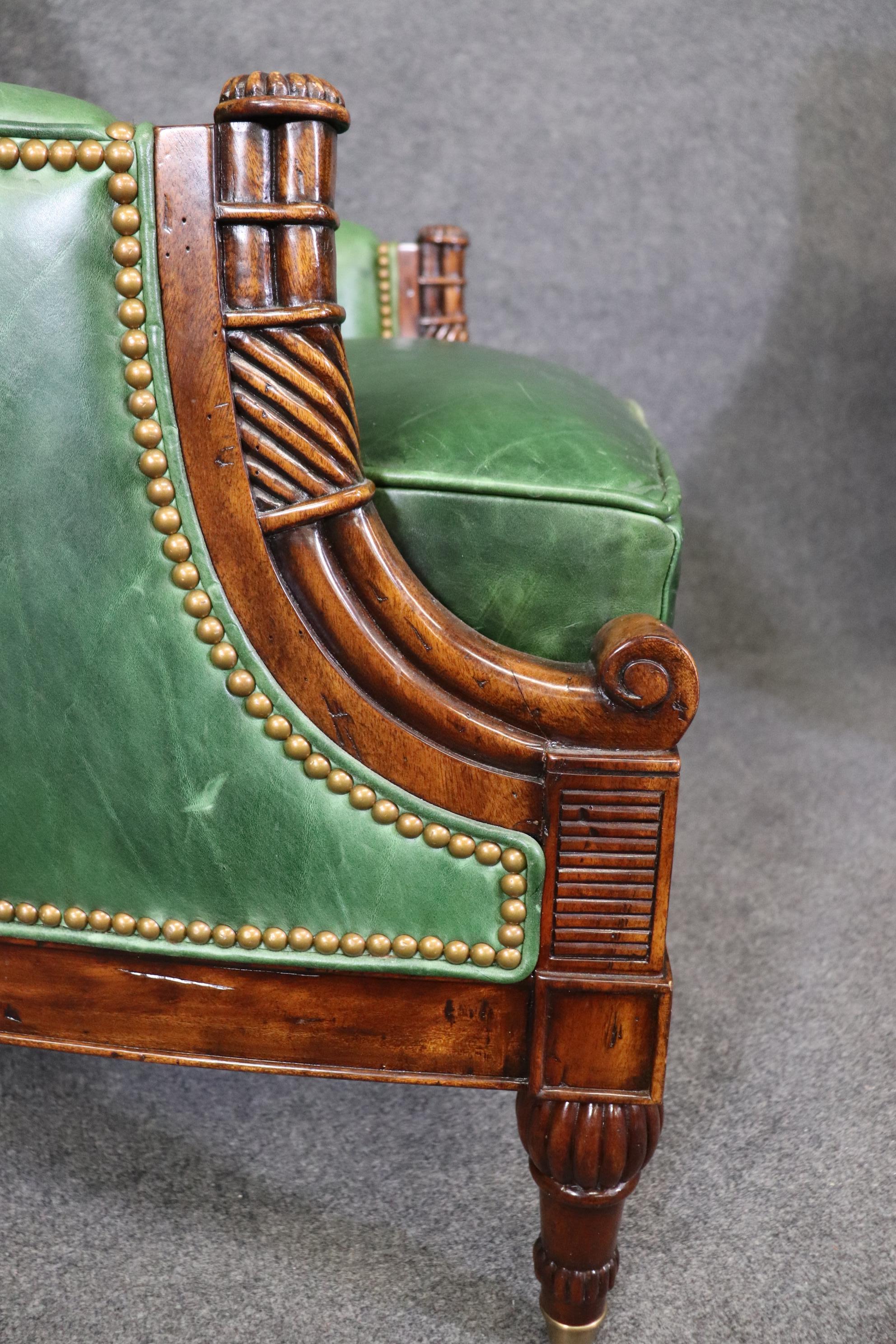 Fantastic Pair of Green Tufted Leather Theodore Alexander Club Chairs  4