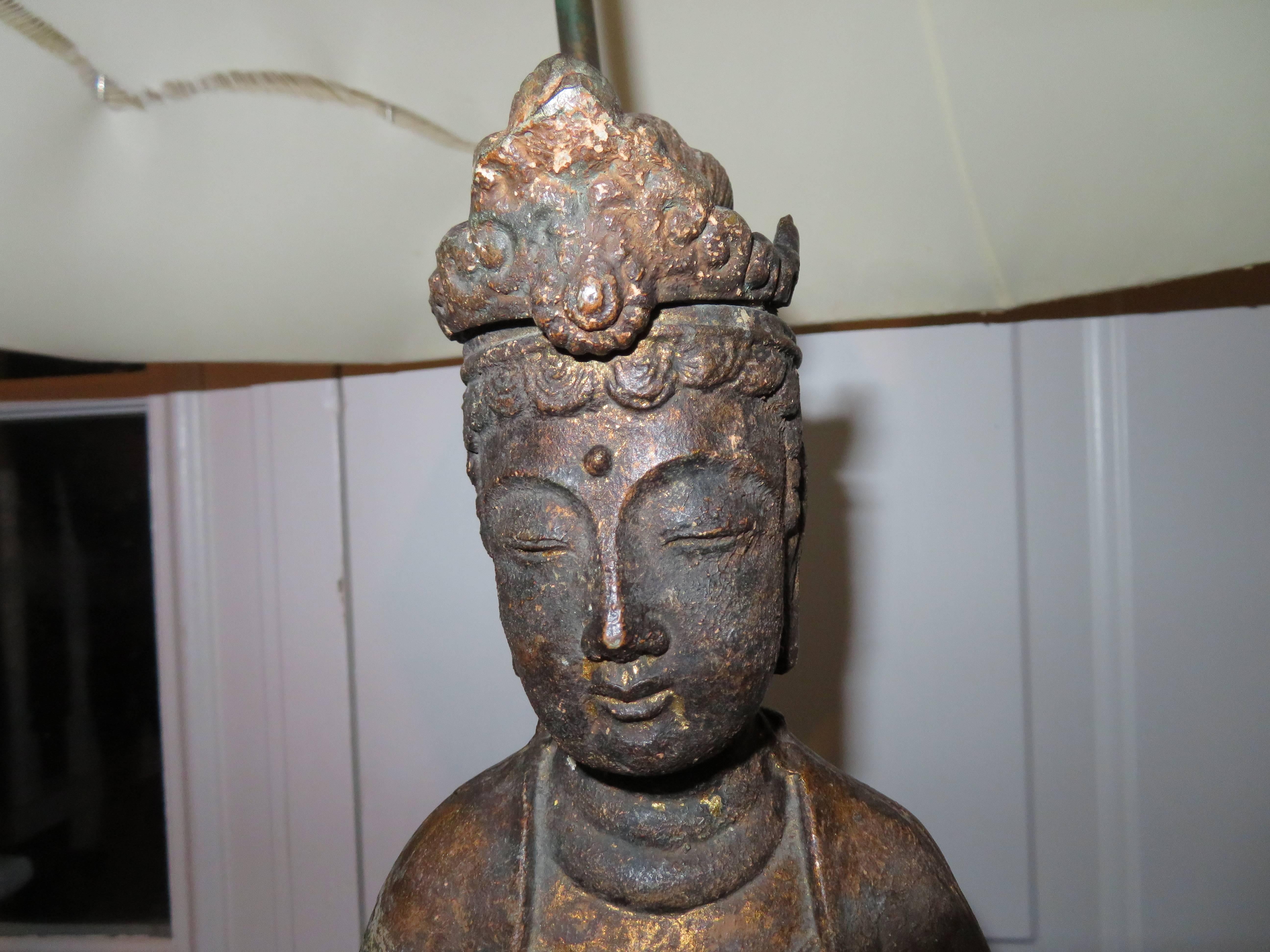 Hollywood Regency Fantastic Pair of James Mont Style Asian Figural Buddha Lamps Mid-Century Modern For Sale