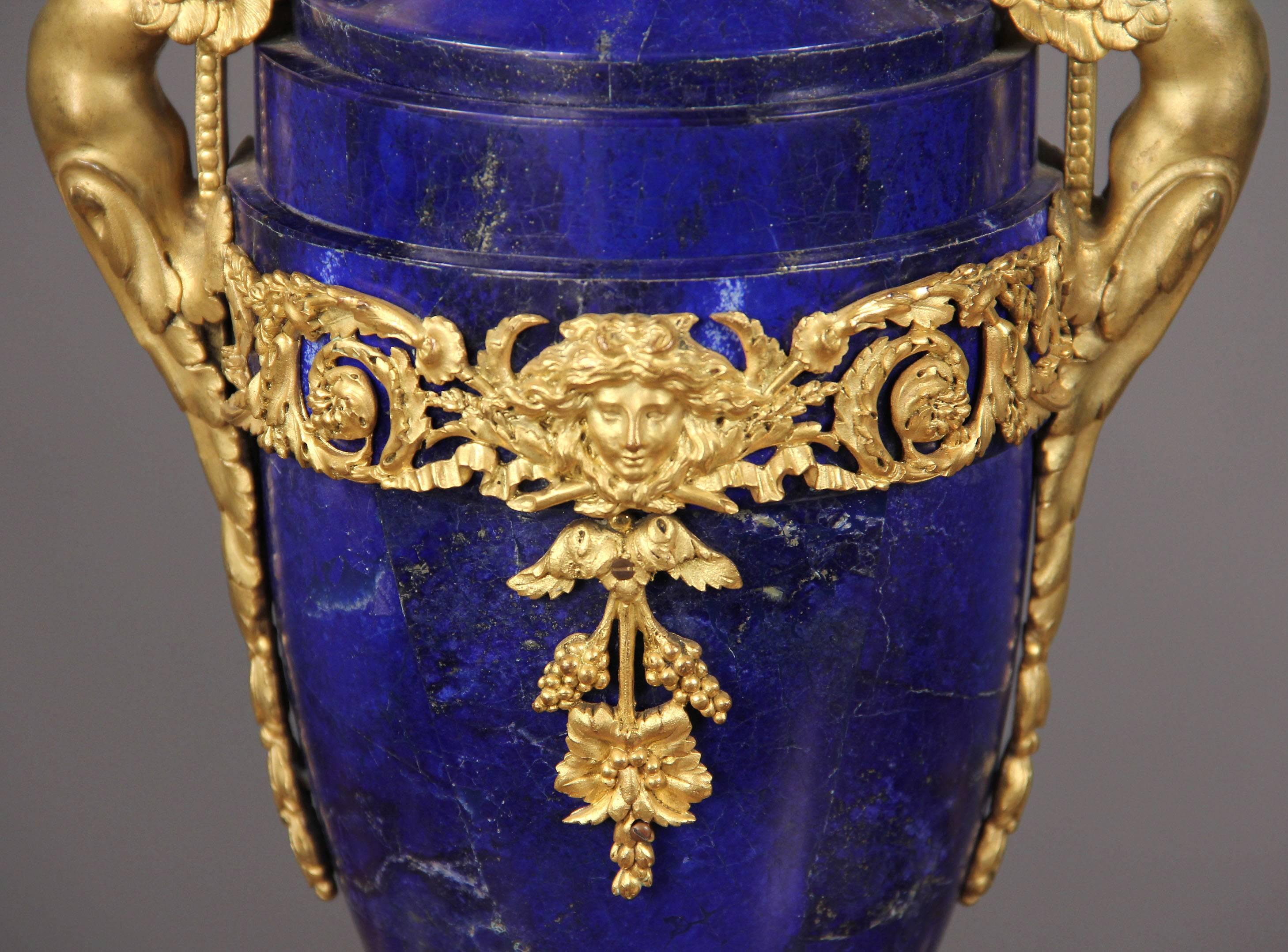 Belle Époque Fantastic Pair of Late 19th Century Gilt Bronze and Lapis Lazuli Candelabra For Sale