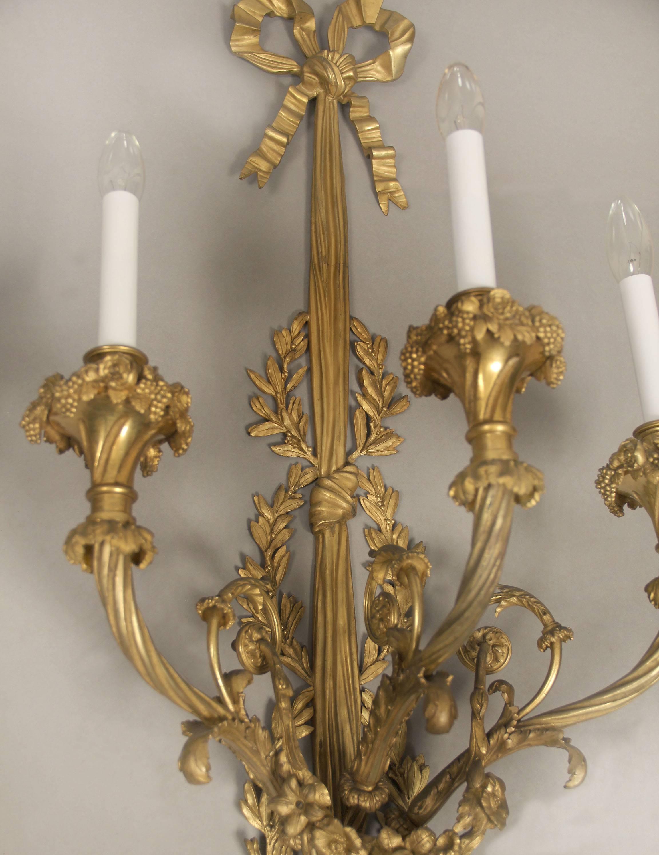 French Fantastic Pair of Late 19th Century Gilt Bronze Sconces by Maison Millet
