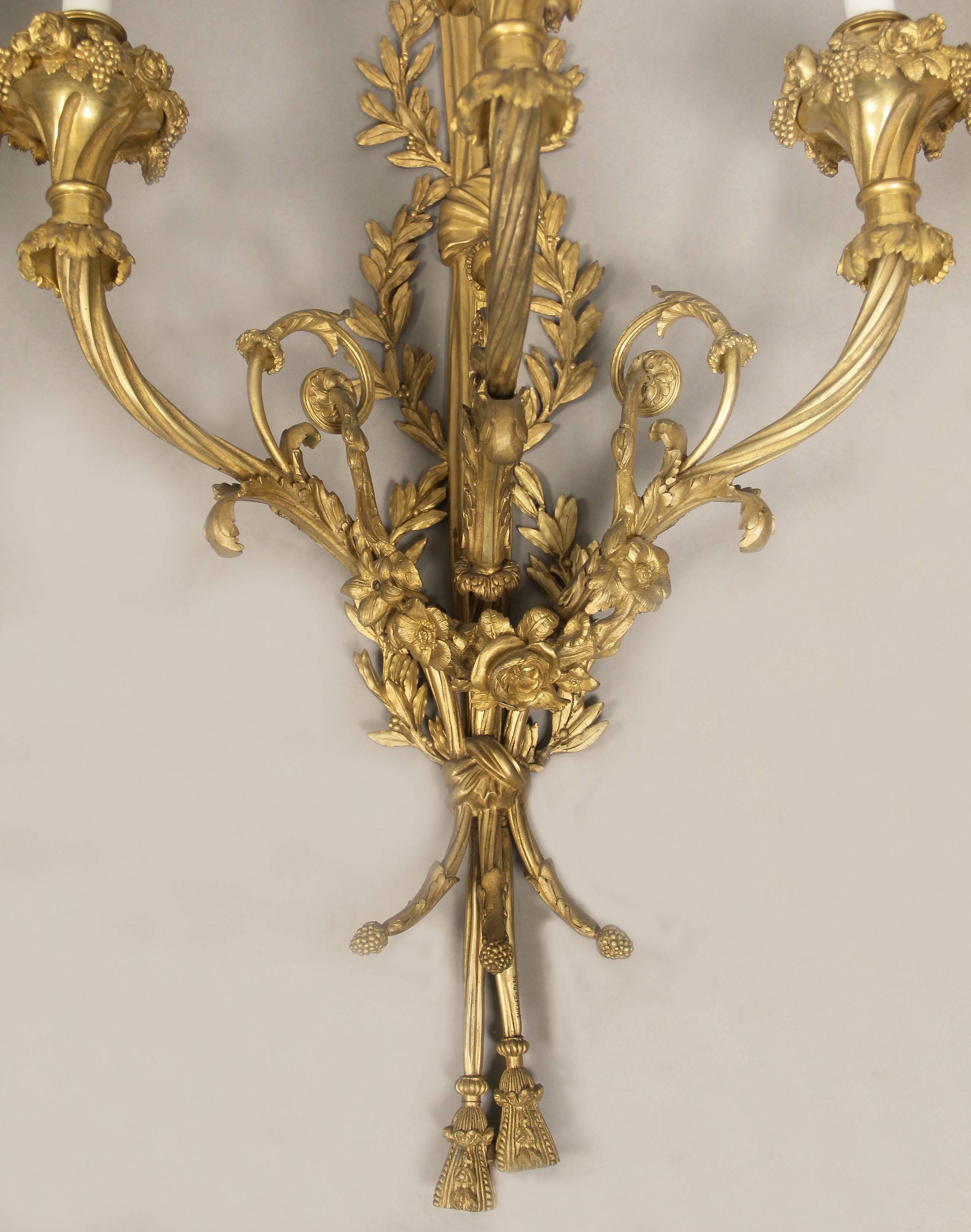 Fantastic Pair of Late 19th Century Gilt Bronze Sconces by Maison Millet In Good Condition In New York, NY