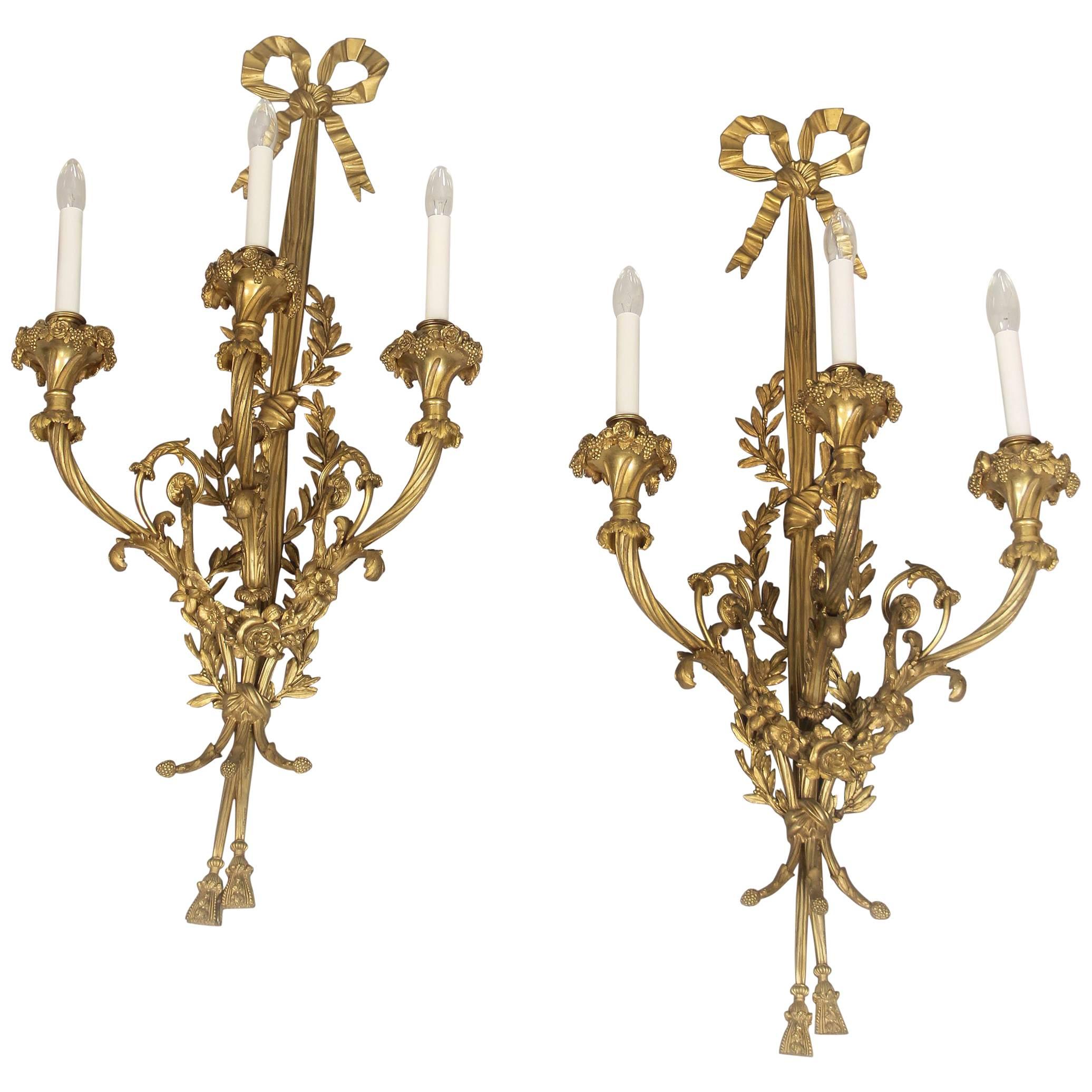 Fantastic Pair of Late 19th Century Gilt Bronze Sconces by Maison Millet