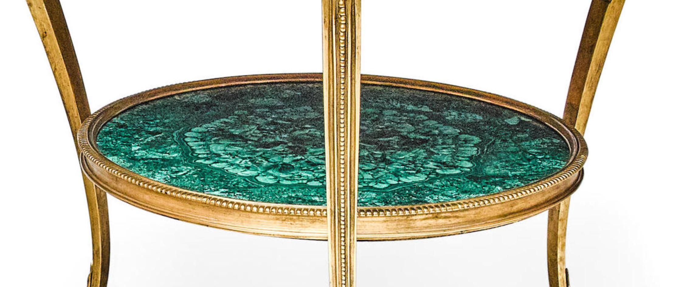 French Fantastic Pair of Louis XVI Style Gilt Bronze and Malachite Gueridons Tables