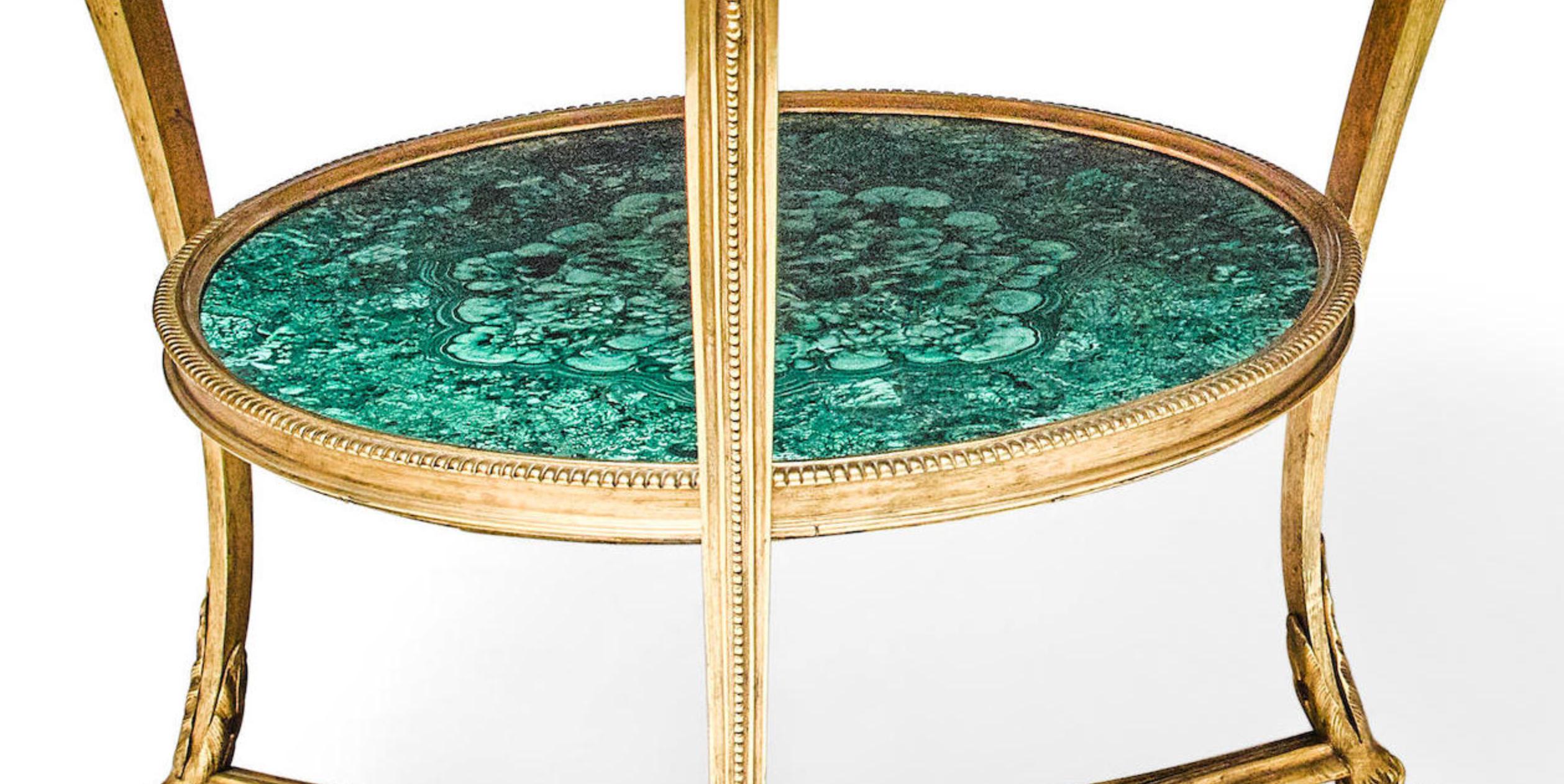 19th Century Fantastic Pair of Louis XVI Style Gilt Bronze and Malachite Gueridons Tables