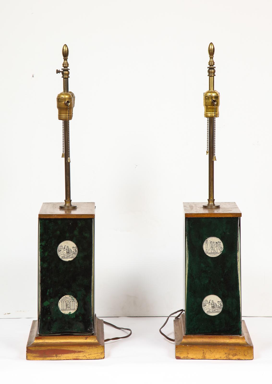 Fantastic Pair of Midcentury Italian Green Molded Glass Lamps, Fornasetti 13