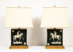 Fantastic Pair of Midcentury Italian Green Molded Glass Lamps, Fornasetti
