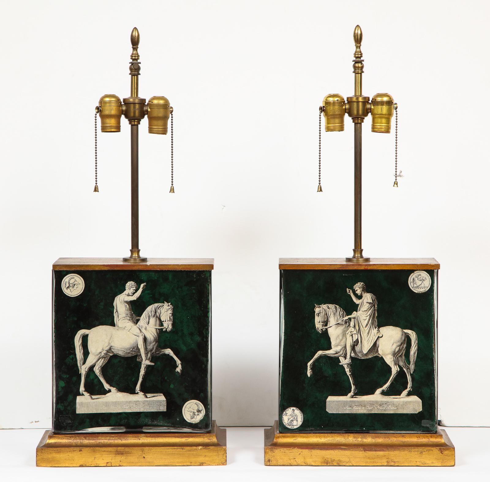 Mid-Century Modern Fantastic Pair of Midcentury Italian Green Molded Glass Lamps, Fornasetti