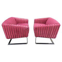 Fantastic Pair of Milo Baughman Style Selig Chrome Cantilevered Lounge Chairs
