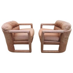 Fantastique paire de fauteuils de salon tapissés de style Milo Baughman, milieu du siècle dernier