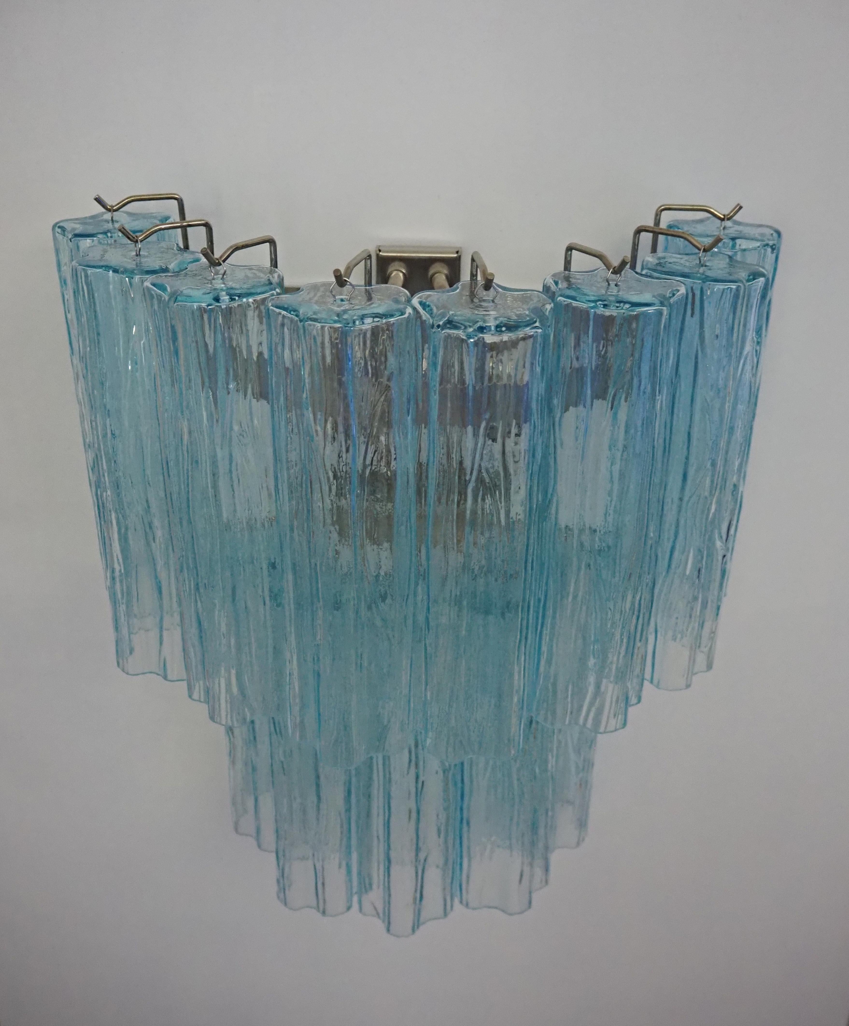 Fantastic pair of Murano Glass Tube wall sconces - 13 blue glass tube For Sale 1