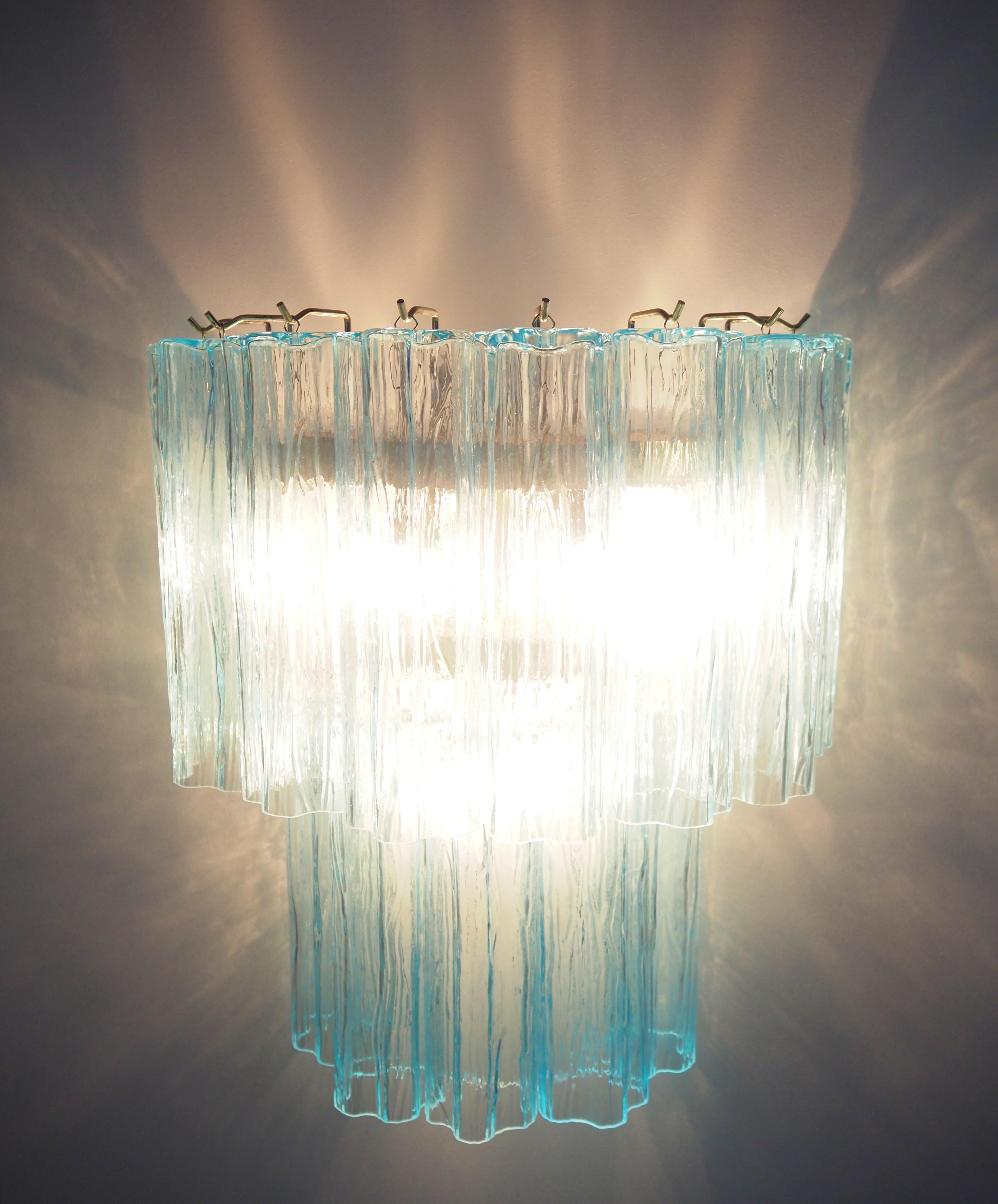 Fantastic pair of Murano Glass Tube wall sconces - 13 blue glass tube For Sale 5